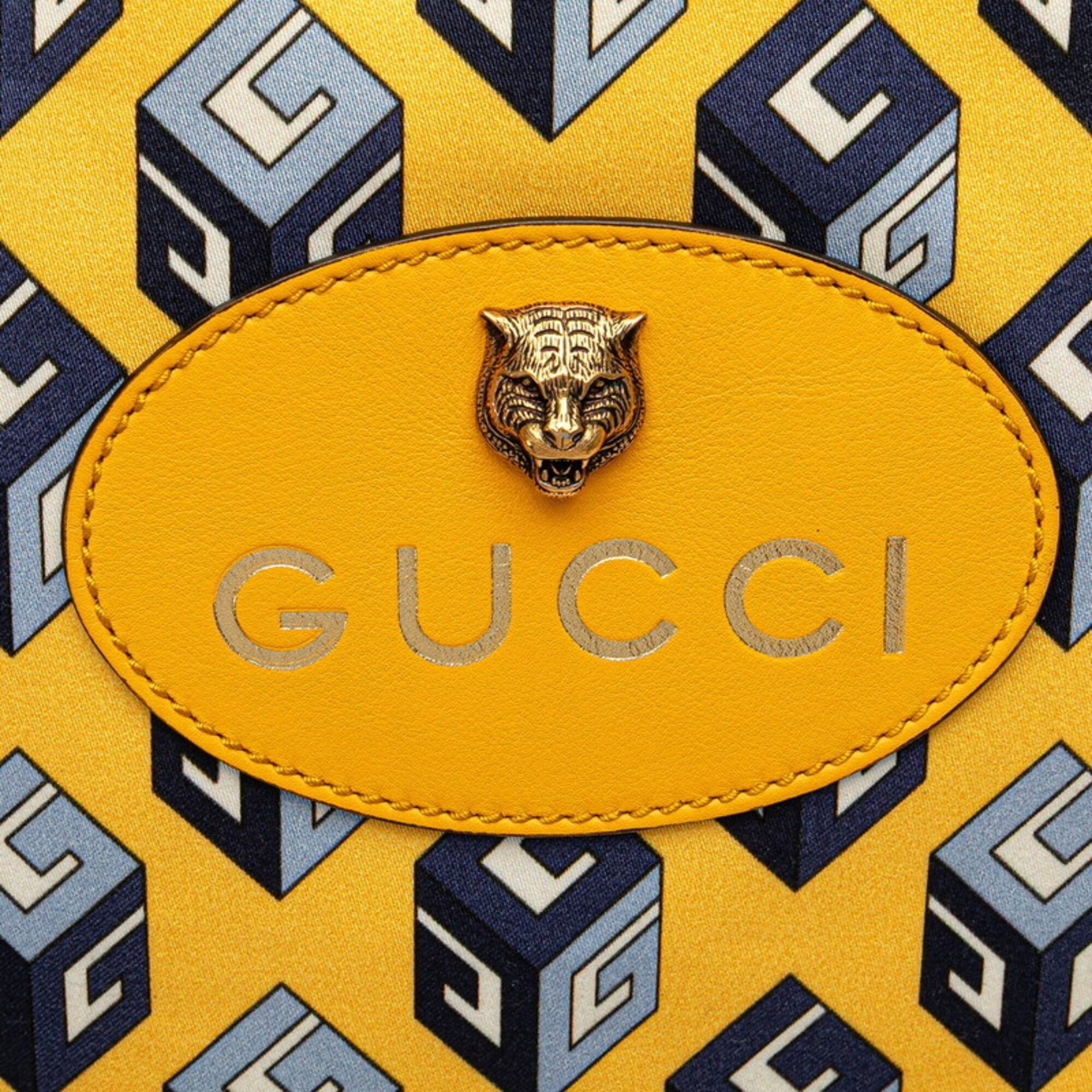 Gucci Gucci Tricolor Drawstring Cube Backpack (473872) - Yellow/Blue Nylon Leather Women's GUCCI Size ONE SIZE - 4 Thumbnail
