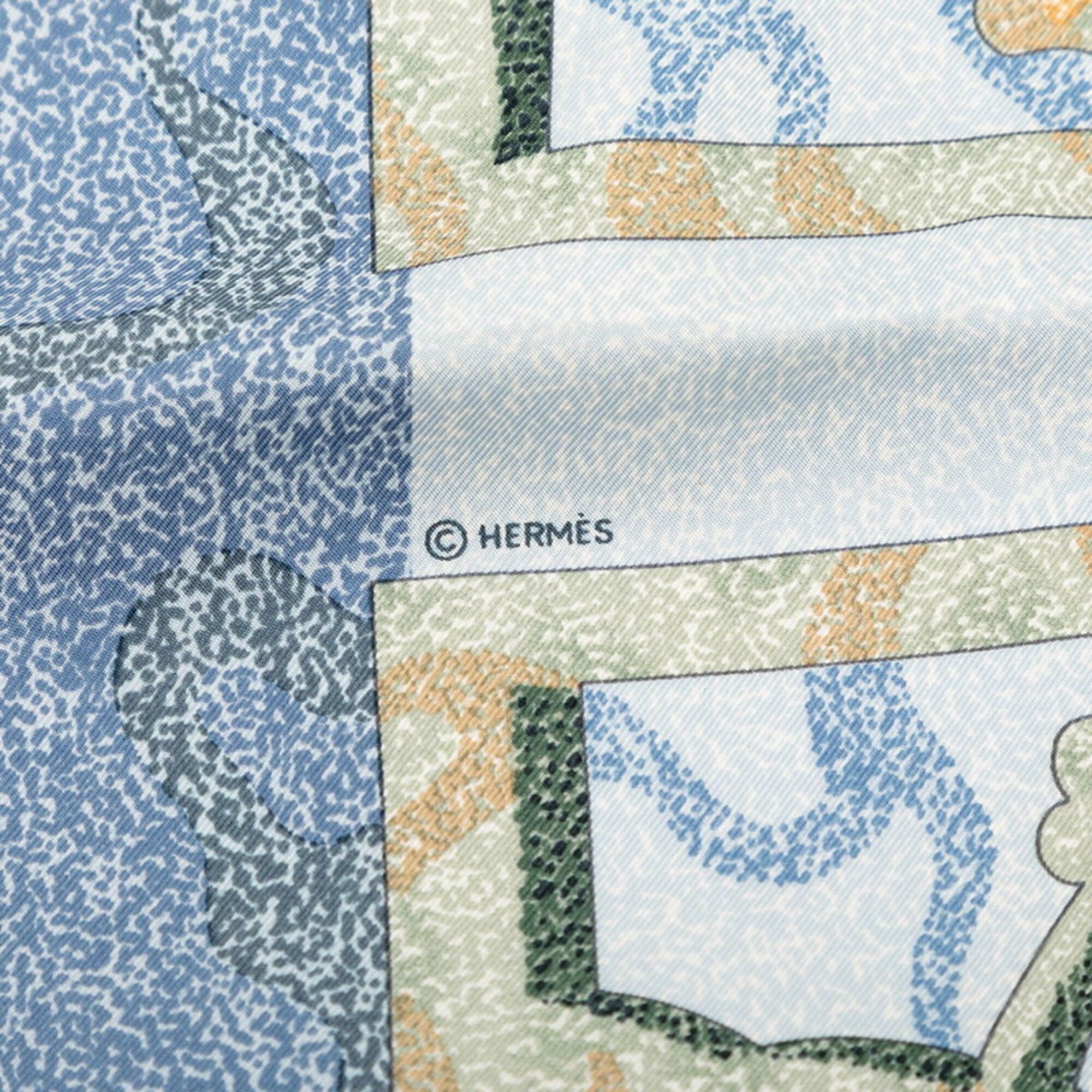 Hermes Hermes Carre 90 PEINTRE DU CHEVAL (The Painter of Horses) Scarf/Muffler, Blue/Green Tones, Silk, Women's, HERMES Size ONE SIZE - 6 Thumbnail