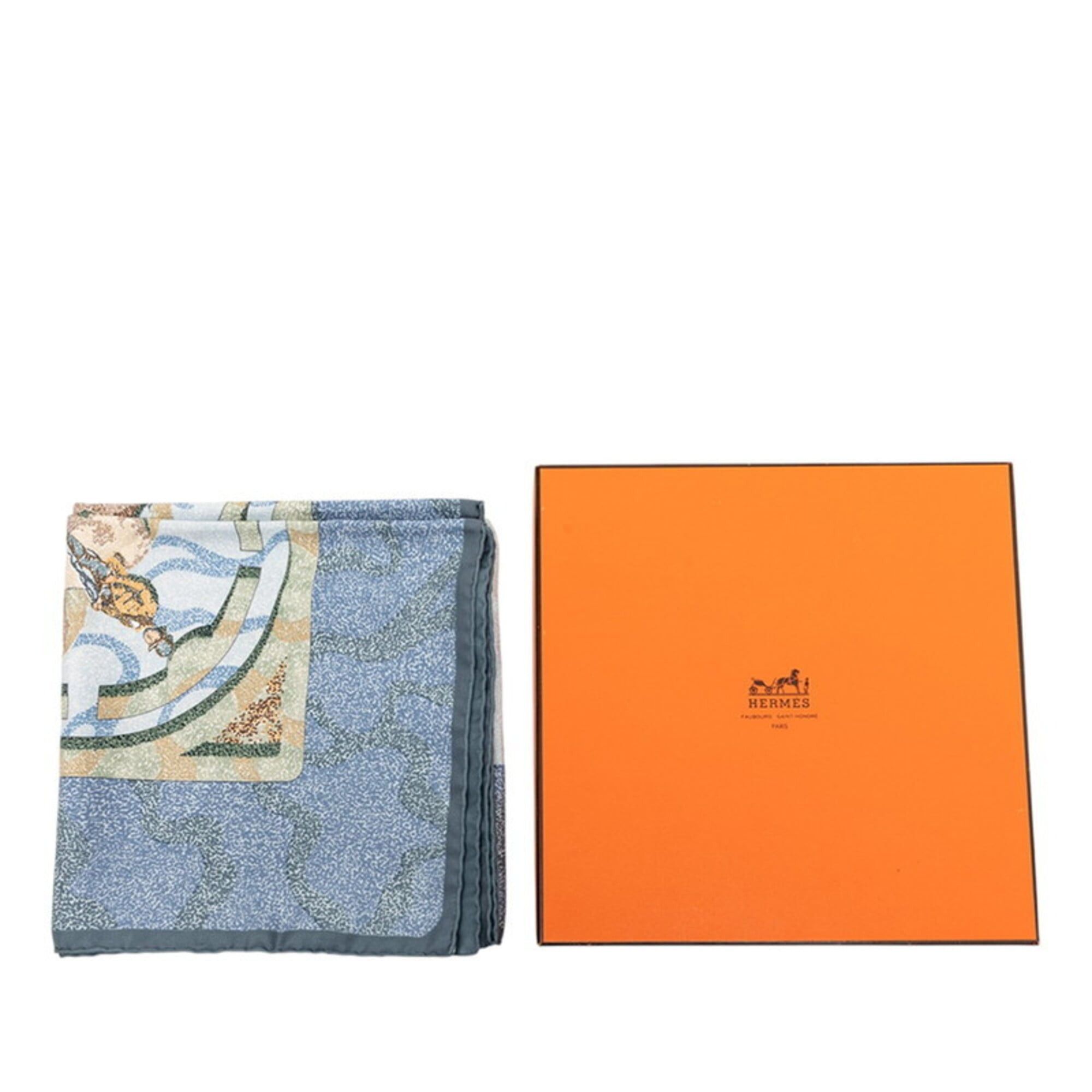 Hermes Hermes Carre 90 PEINTRE DU CHEVAL (The Painter of Horses) Scarf/Muffler, Blue/Green Tones, Silk, Women's, HERMES Size ONE SIZE - 8 Thumbnail