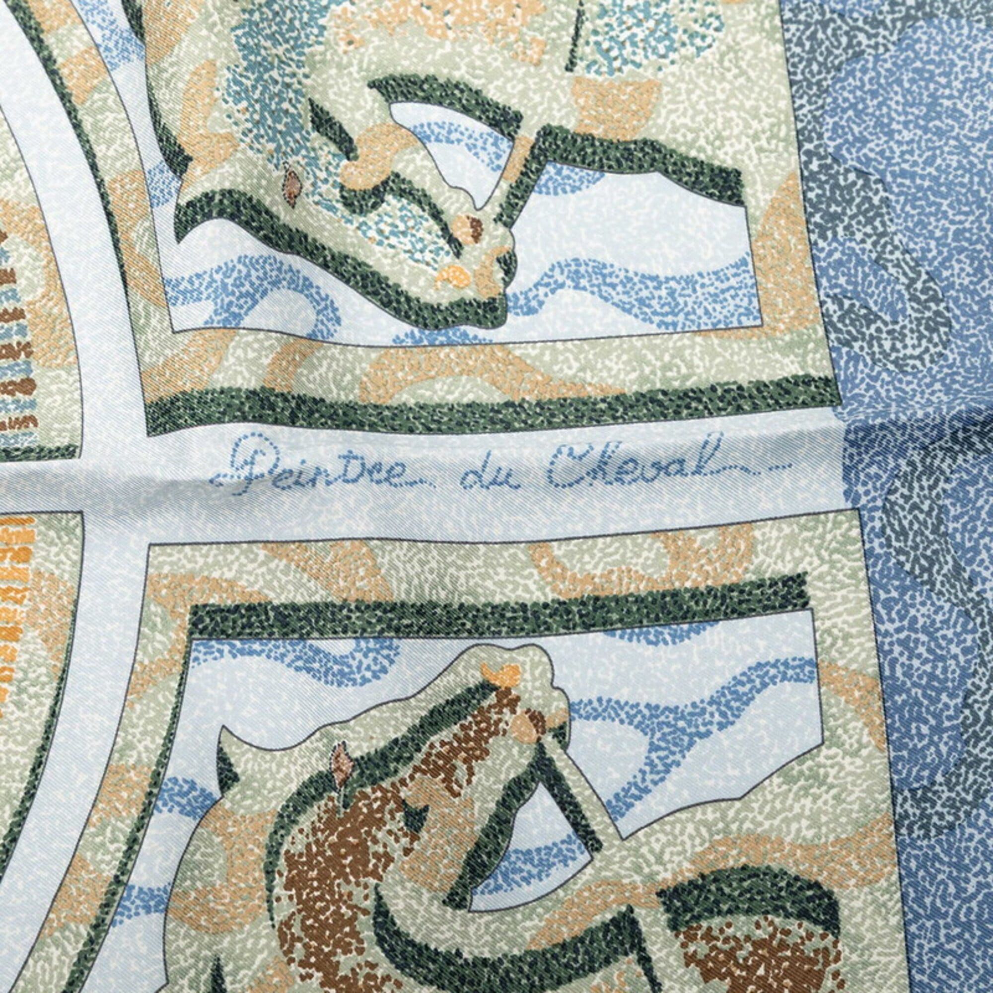 Hermes Hermes Carre 90 PEINTRE DU CHEVAL (The Painter of Horses) Scarf/Muffler, Blue/Green Tones, Silk, Women's, HERMES Size ONE SIZE - 5 Thumbnail