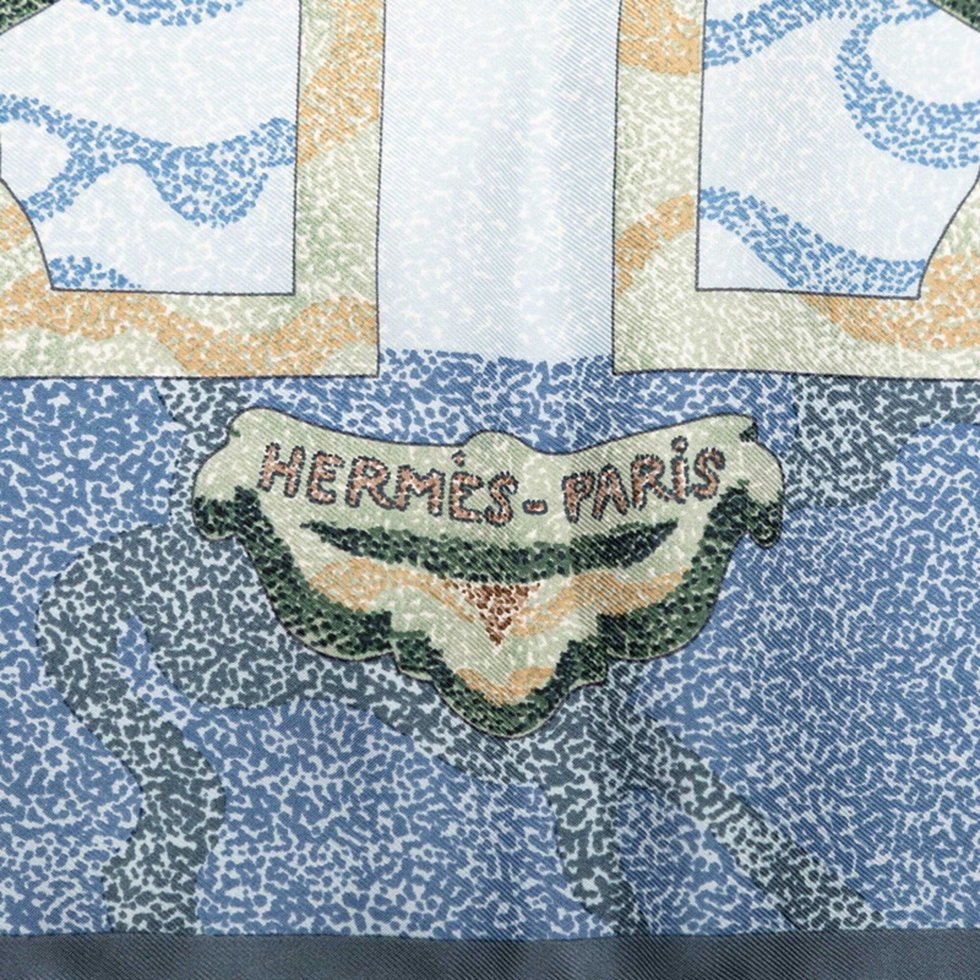 Hermes Hermes Carre 90 PEINTRE DU CHEVAL (The Painter of Horses) Scarf/Muffler, Blue/Green Tones, Silk, Women's, HERMES Size ONE SIZE - 3 Thumbnail