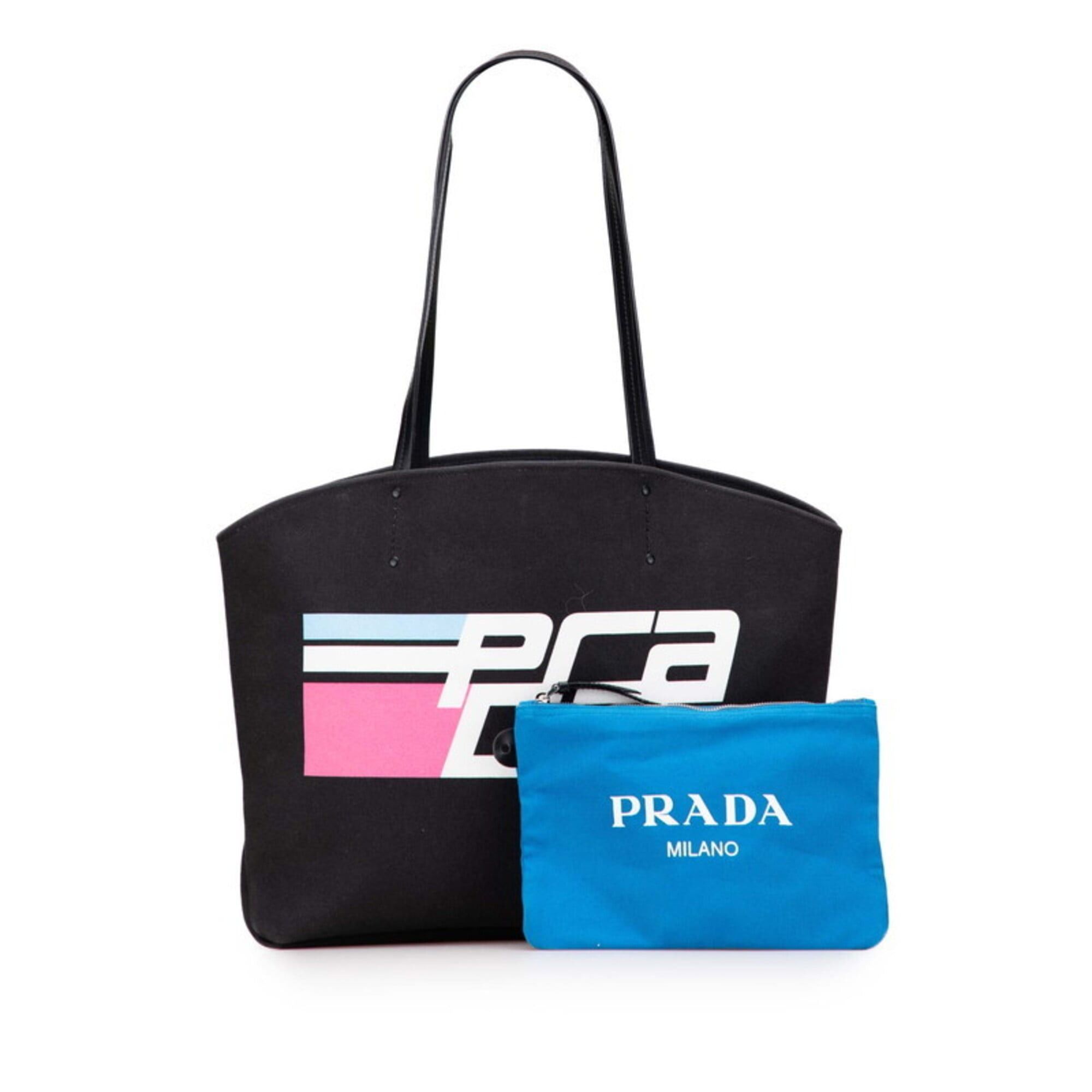 Prada Prada Logo Tote Bag Shoulder Black Canvas Leather Women's PRADA Size ONE SIZE - 8 Thumbnail