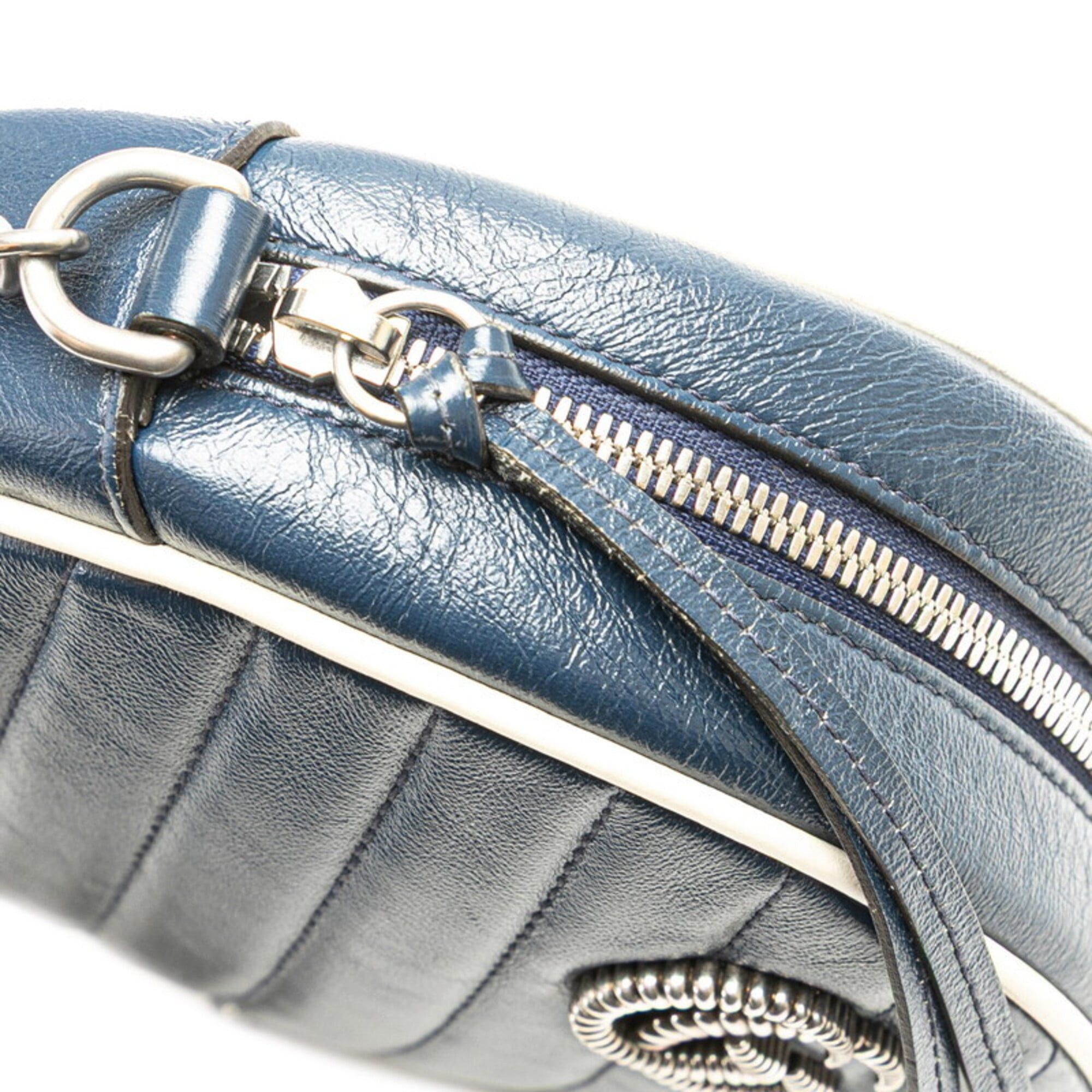 Gucci Gucci GG Marmont Mini Chain Shoulder Bag 550154 Navy White Leather Women's GUCCI Size ONE SIZE - 5 Thumbnail