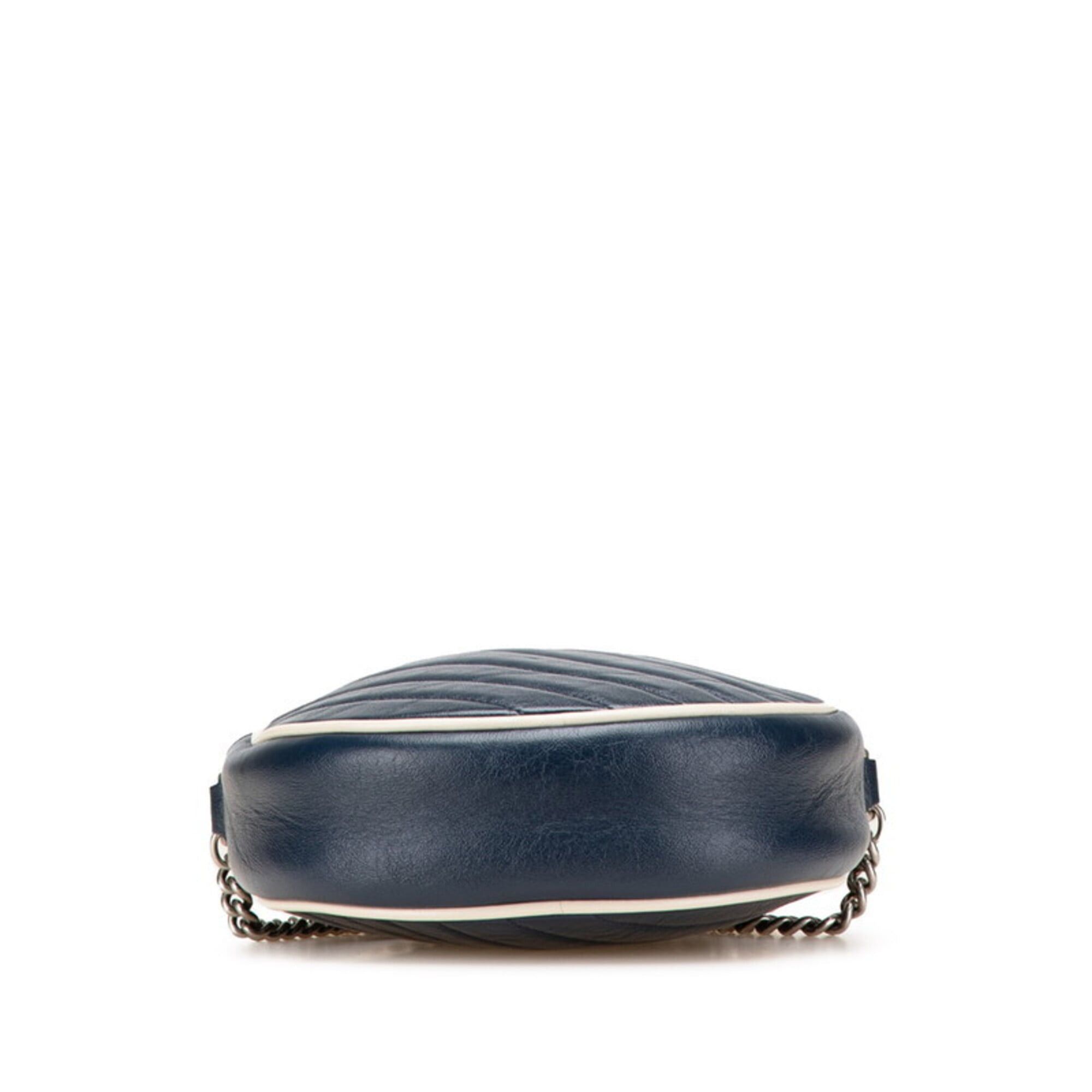 Gucci Gucci GG Marmont Mini Chain Shoulder Bag 550154 Navy White Leather Women's GUCCI Size ONE SIZE - 3 Thumbnail