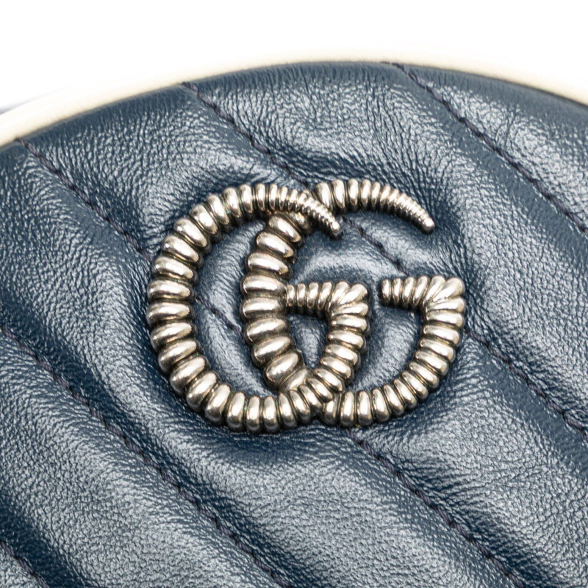 Gucci Gucci GG Marmont Mini Chain Shoulder Bag 550154 Navy White Leather Women's GUCCI Size ONE SIZE - 4 Thumbnail