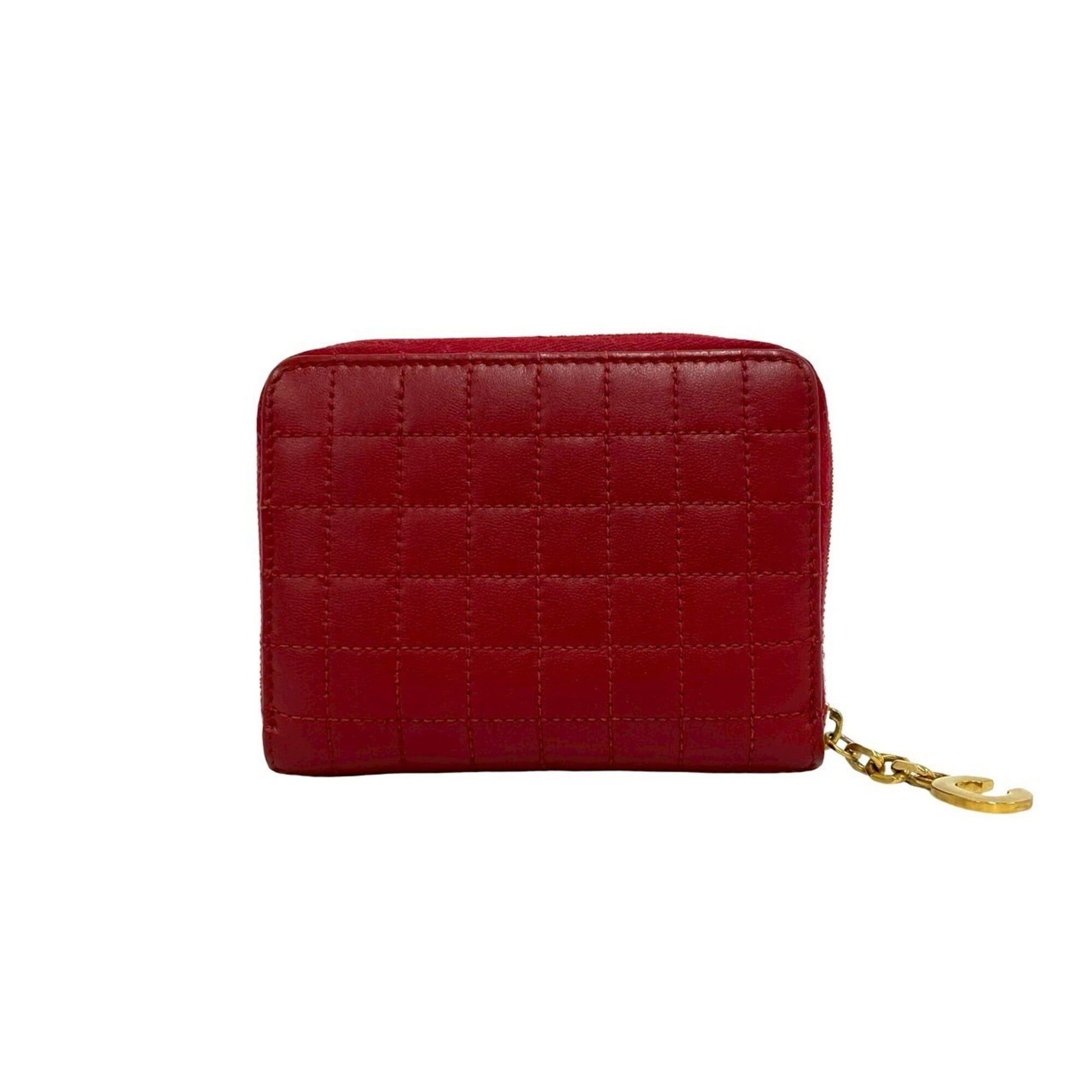 Celine CELINE Compact Zip Wallet, C Motif Hardware, Quilted Leather, Genuine Bi-fold Coin Purse, Red, 29943 Size ONE SIZE - 2 Thumbnail