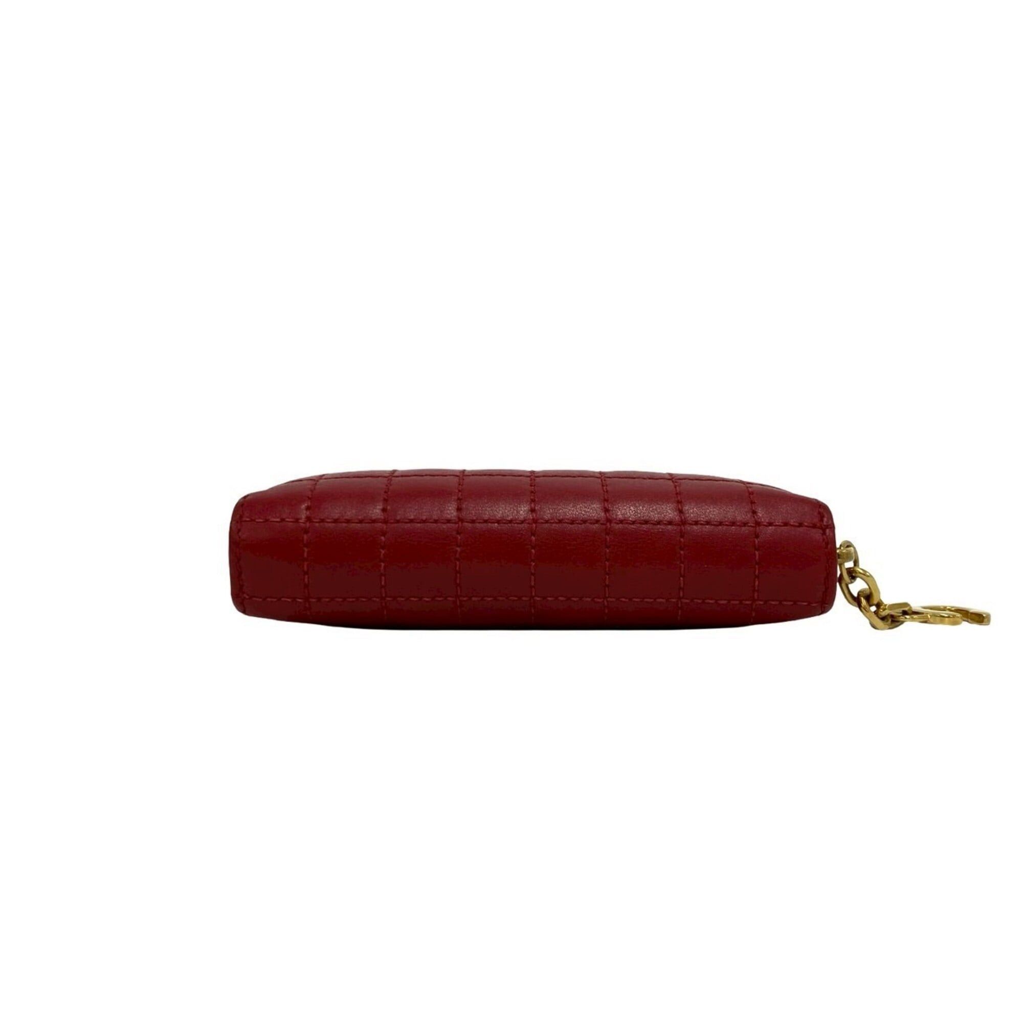 Celine CELINE Compact Zip Wallet, C Motif Hardware, Quilted Leather, Genuine Bi-fold Coin Purse, Red, 29943 Size ONE SIZE - 6 Thumbnail