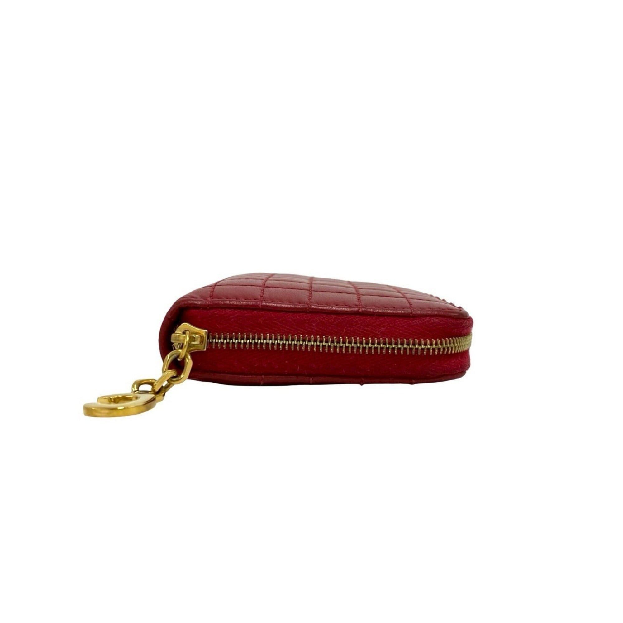 Celine CELINE Compact Zip Wallet, C Motif Hardware, Quilted Leather, Genuine Bi-fold Coin Purse, Red, 29943 Size ONE SIZE - 5 Thumbnail