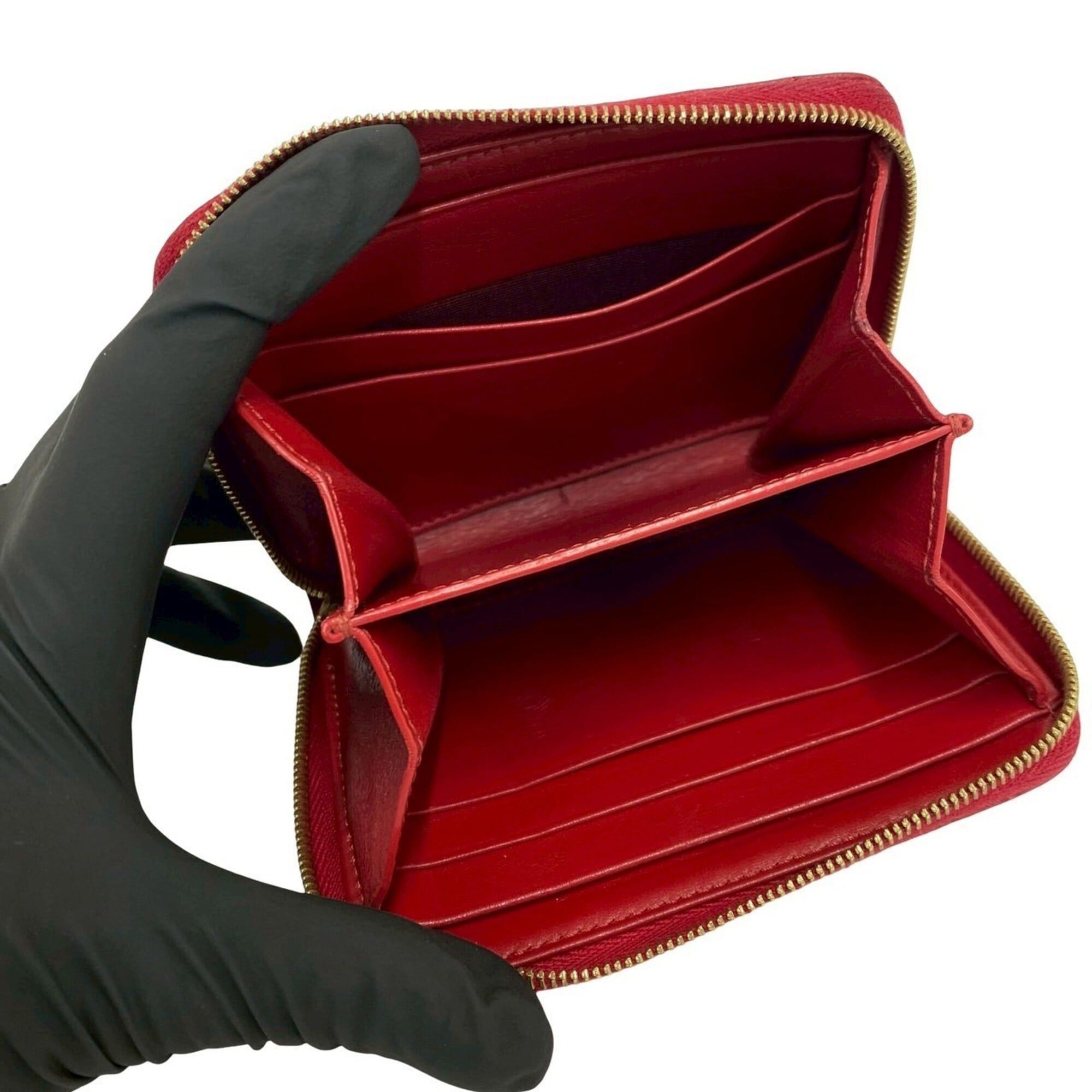 Celine CELINE Compact Zip Wallet, C Motif Hardware, Quilted Leather, Genuine Bi-fold Coin Purse, Red, 29943 Size ONE SIZE - 7 Thumbnail
