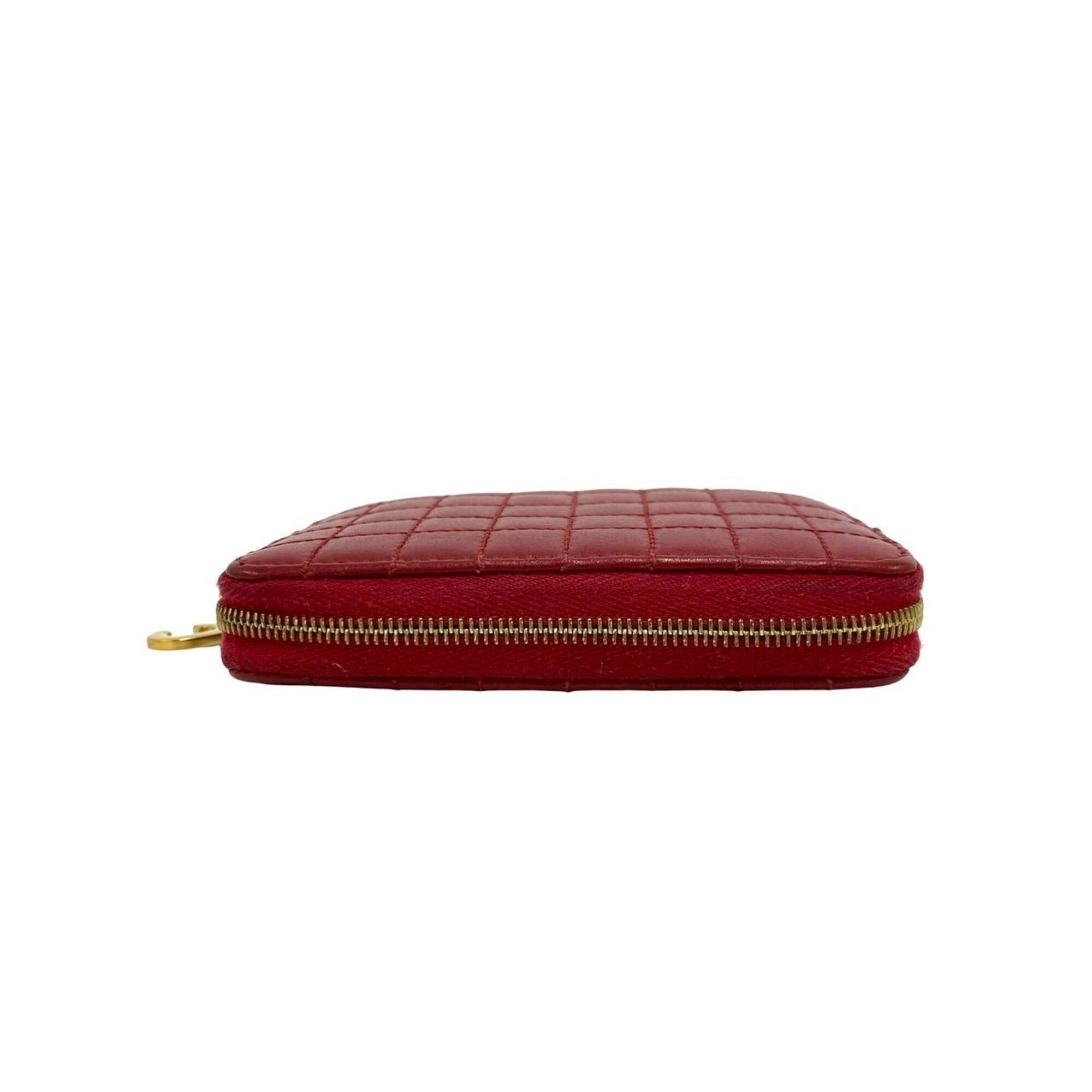 Celine CELINE Compact Zip Wallet, C Motif Hardware, Quilted Leather, Genuine Bi-fold Coin Purse, Red, 29943 Size ONE SIZE - 3 Thumbnail