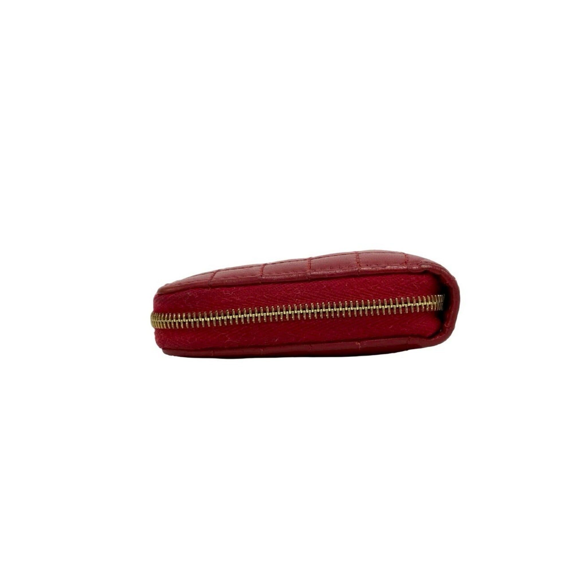 Celine CELINE Compact Zip Wallet, C Motif Hardware, Quilted Leather, Genuine Bi-fold Coin Purse, Red, 29943 Size ONE SIZE - 4 Thumbnail