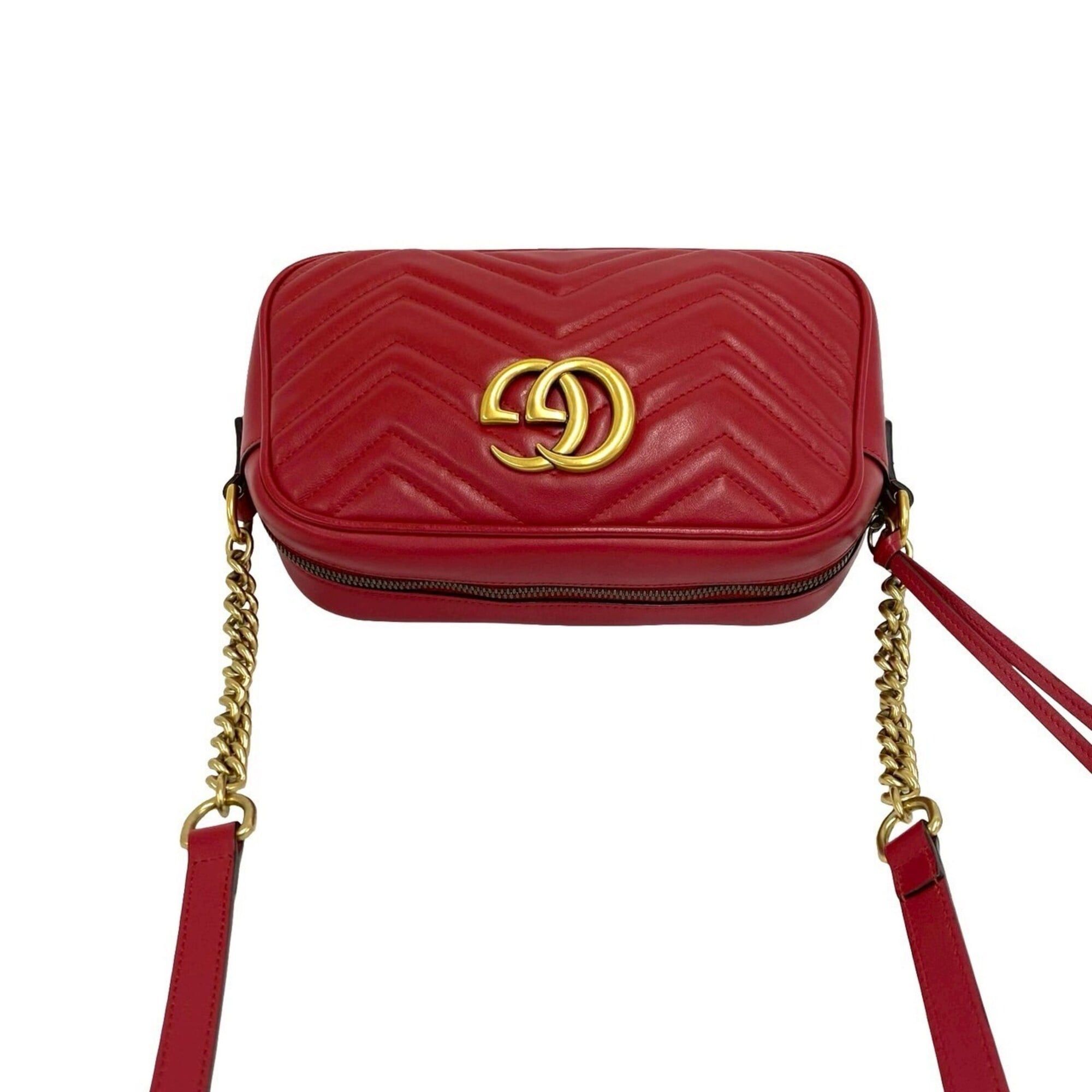 Gucci GUCCI GG Marmont Logo Hardware Quilted Leather Shoulder Bag/Pouch Red 25906 Size ONE SIZE - 4 Thumbnail