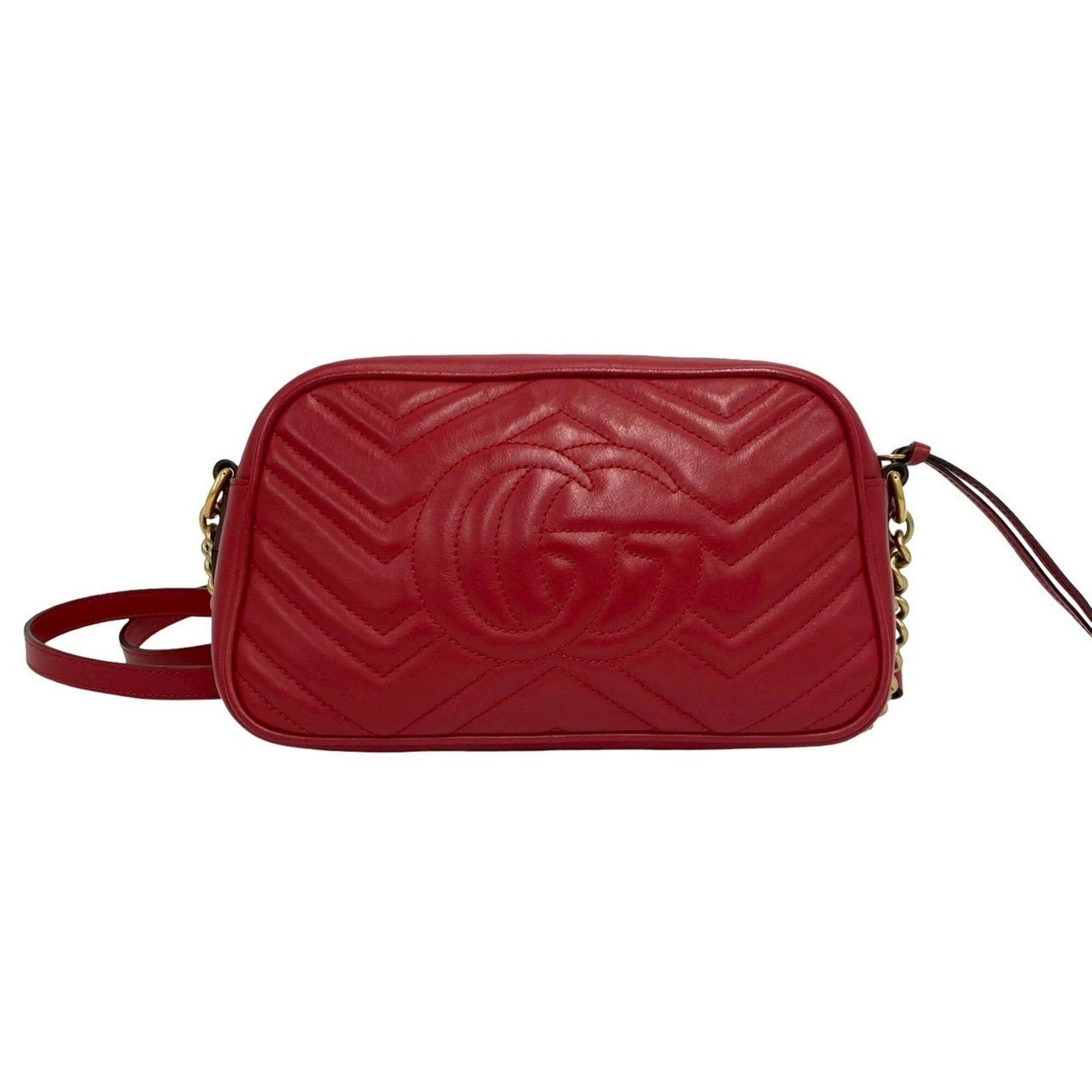 Gucci GUCCI GG Marmont Logo Hardware Quilted Leather Shoulder Bag/Pouch Red 25906 Size ONE SIZE - 3 Thumbnail