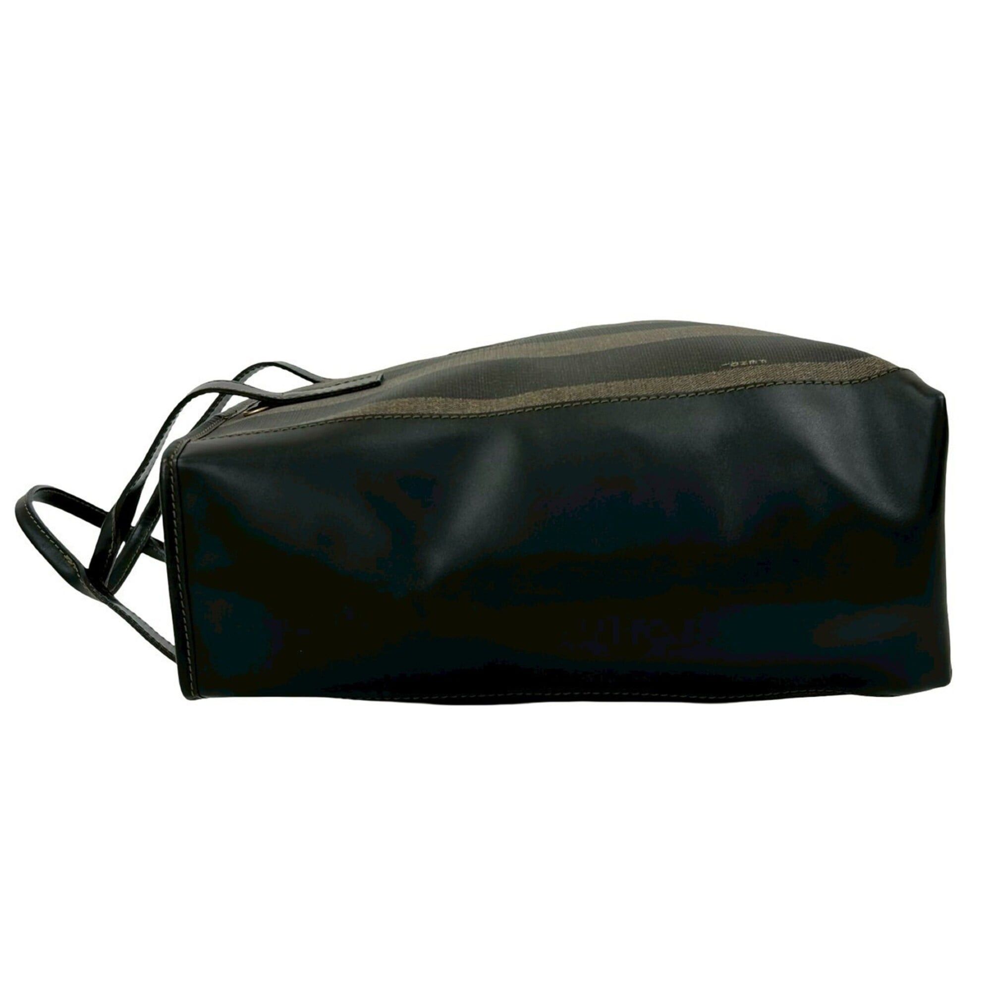Fendi FENDI Pequin Pattern Stripe Zucca FF Leather Handbag Mini Tote Bag Black Khaki 44455 Size ONE SIZE - 5 Thumbnail