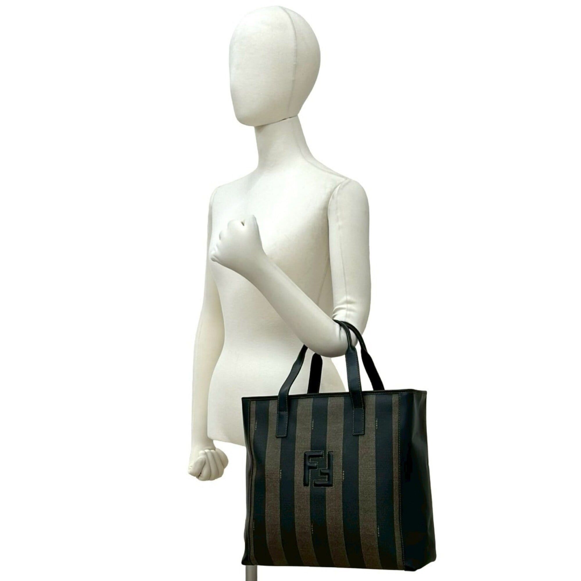 Fendi FENDI Pequin Pattern Stripe Zucca FF Leather Handbag Mini Tote Bag Black Khaki 44455 Size ONE SIZE - 2 Thumbnail