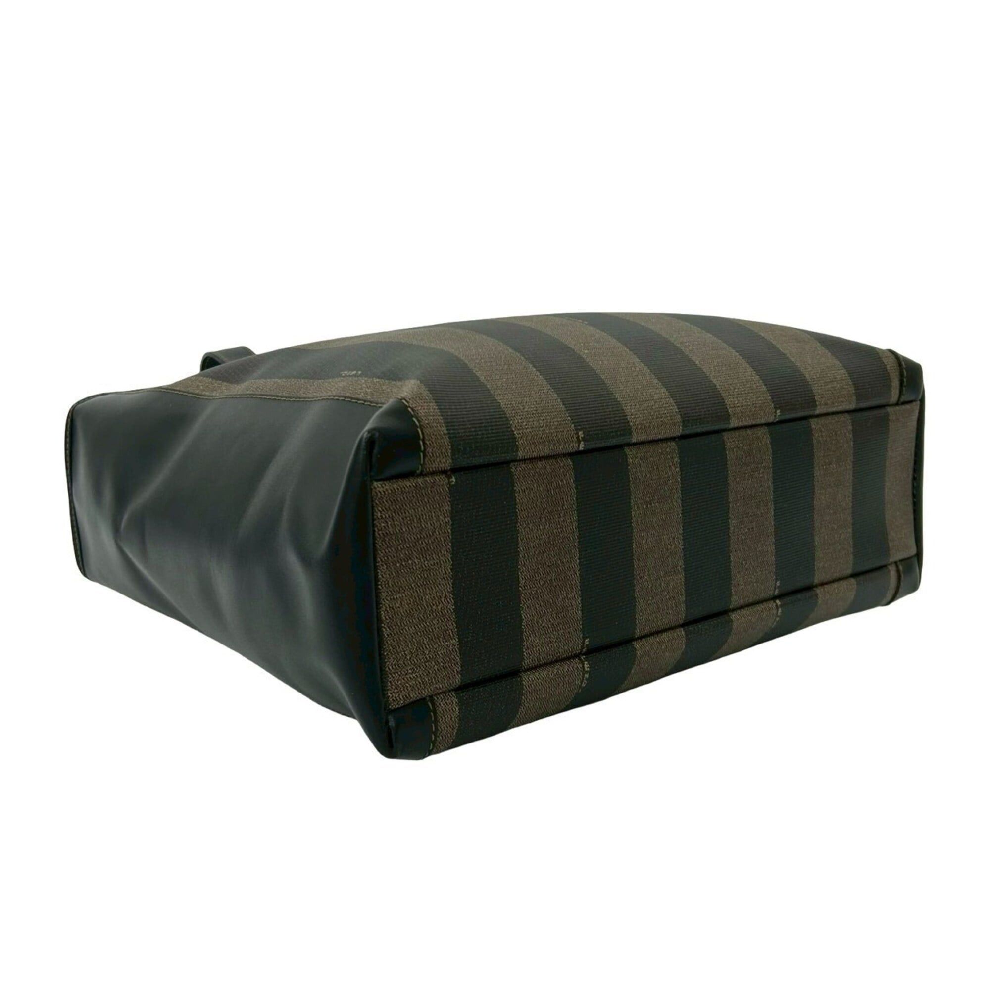 Fendi FENDI Pequin Pattern Stripe Zucca FF Leather Handbag Mini Tote Bag Black Khaki 44455 Size ONE SIZE - 7 Thumbnail