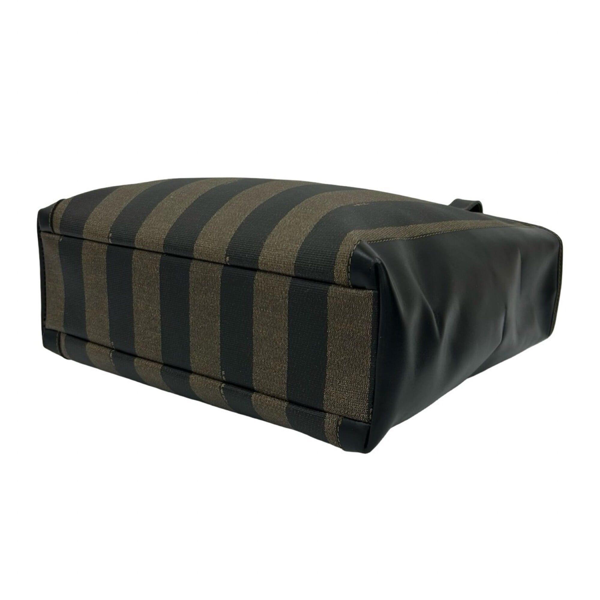 Fendi FENDI Pequin Pattern Stripe Zucca FF Leather Handbag Mini Tote Bag Black Khaki 44455 Size ONE SIZE - 8 Thumbnail