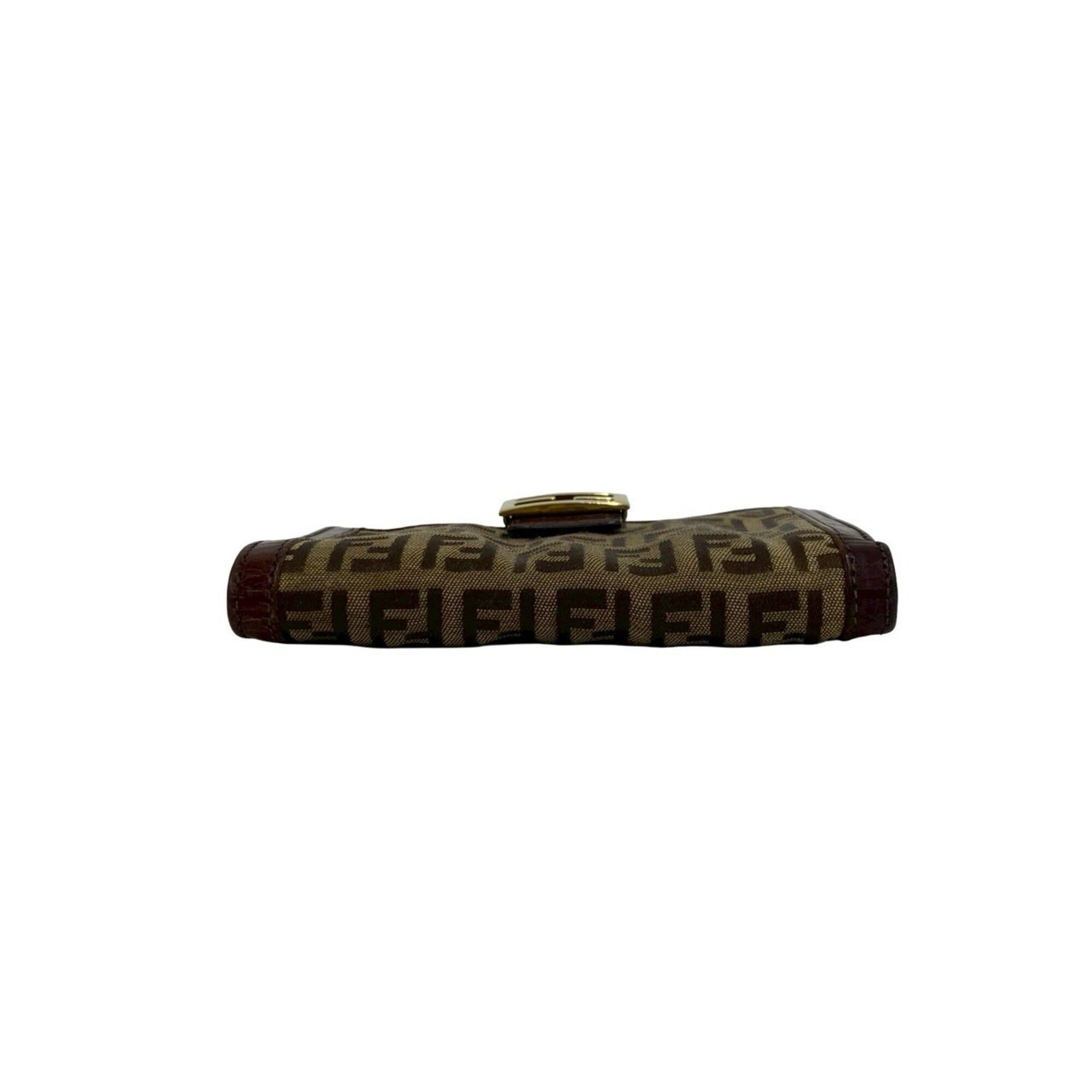 Fendi FENDI Zucchino FF pattern logo hardware canvas leather genuine bi-fold wallet brown 40691 Size ONE SIZE - 6 Thumbnail