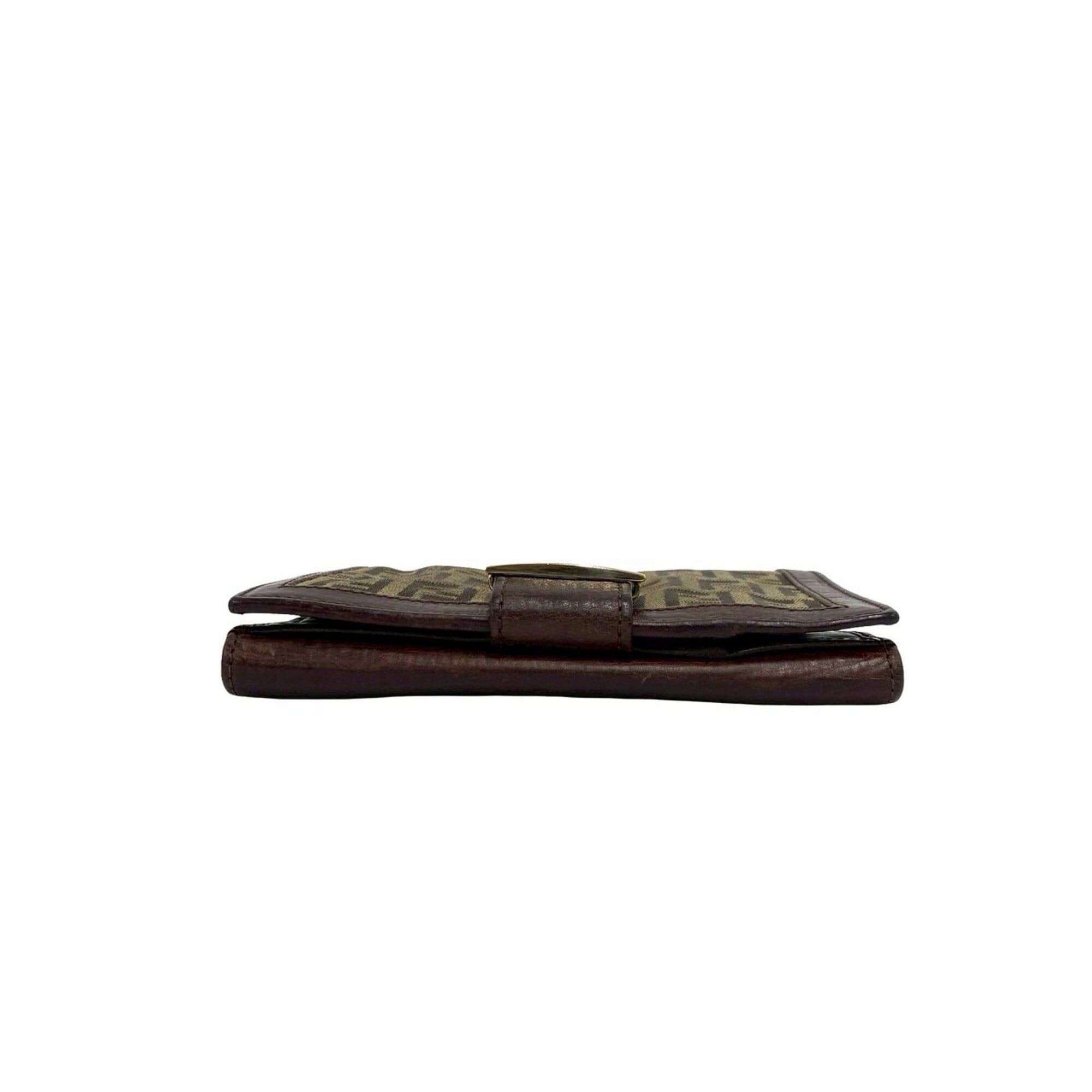 Fendi FENDI Zucchino FF pattern logo hardware canvas leather genuine bi-fold wallet brown 40691 Size ONE SIZE - 3 Thumbnail