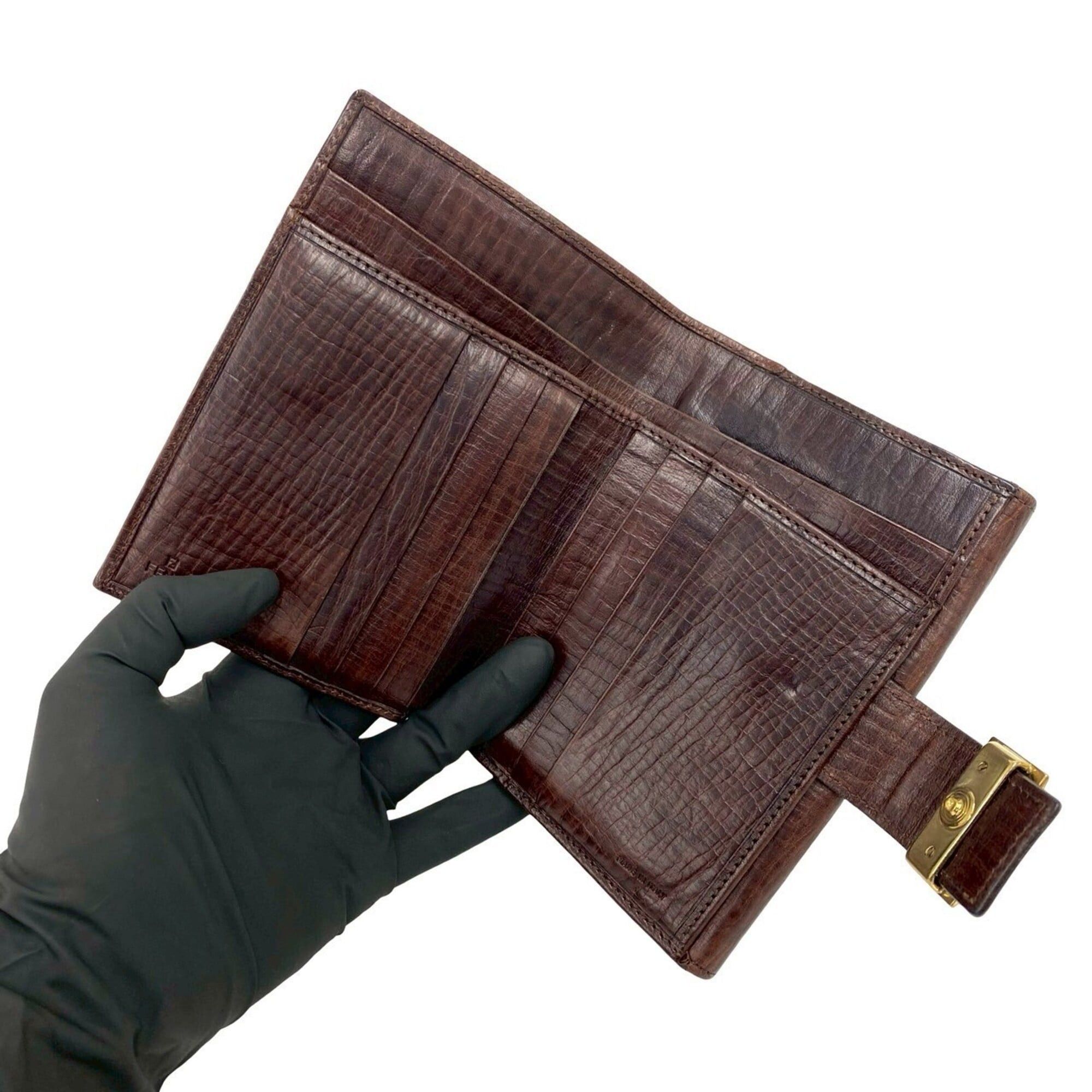 Fendi FENDI Zucchino FF pattern logo hardware canvas leather genuine bi-fold wallet brown 40691 Size ONE SIZE - 7 Thumbnail