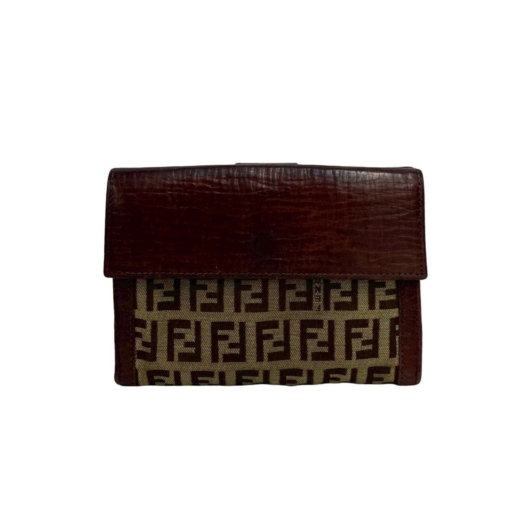 Fendi FENDI Zucchino FF pattern logo hardware canvas leather genuine bi-fold wallet brown 40691 Size ONE SIZE - 2 Thumbnail