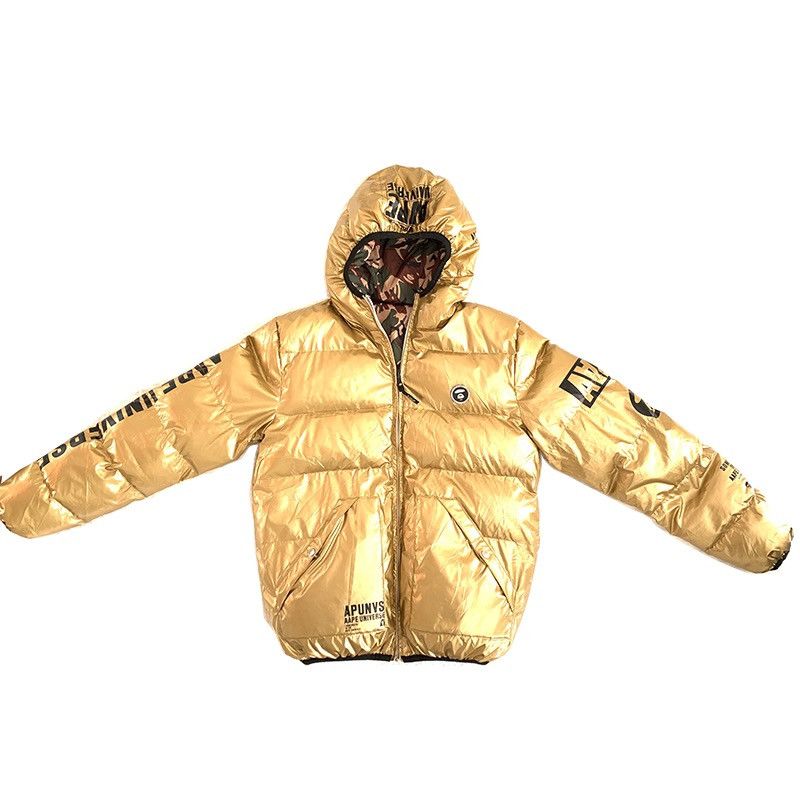 BAPE x AAPE REVERSIBLE Puffer Jacket (Metallic Gold / Camo)