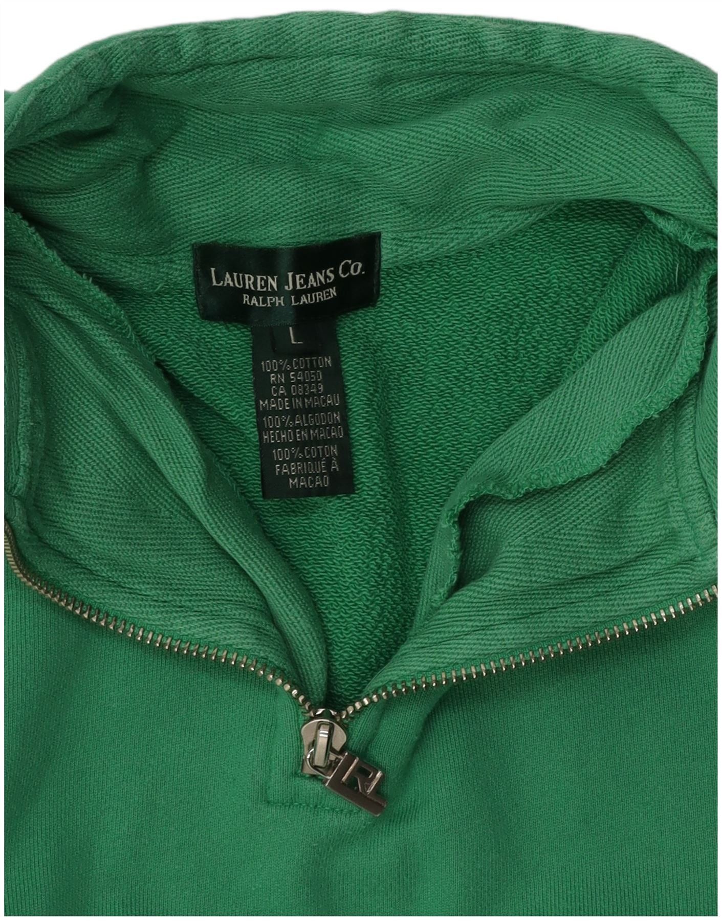 Ralph Lauren Womens Zip Neck Sweatshirt Jumper UK 16 Large Green Cotton Size M / US 6-8 / IT 42-44 - 3 Thumbnail