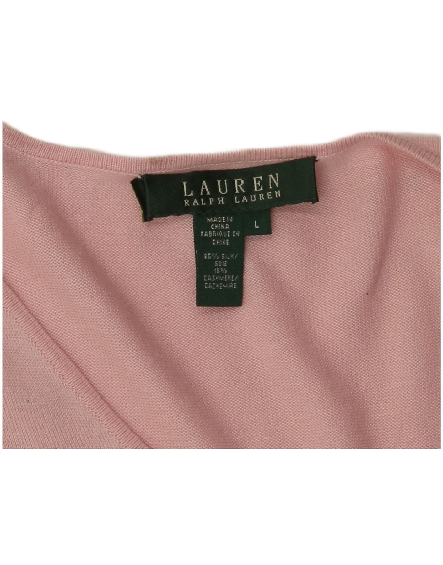 Ralph Lauren Womens 3/4 Sleeve V-Neck Jumper Sweater UK 14 Large Pink Sil Size XS / US 0-2 / IT 36-38 - 4 Thumbnail