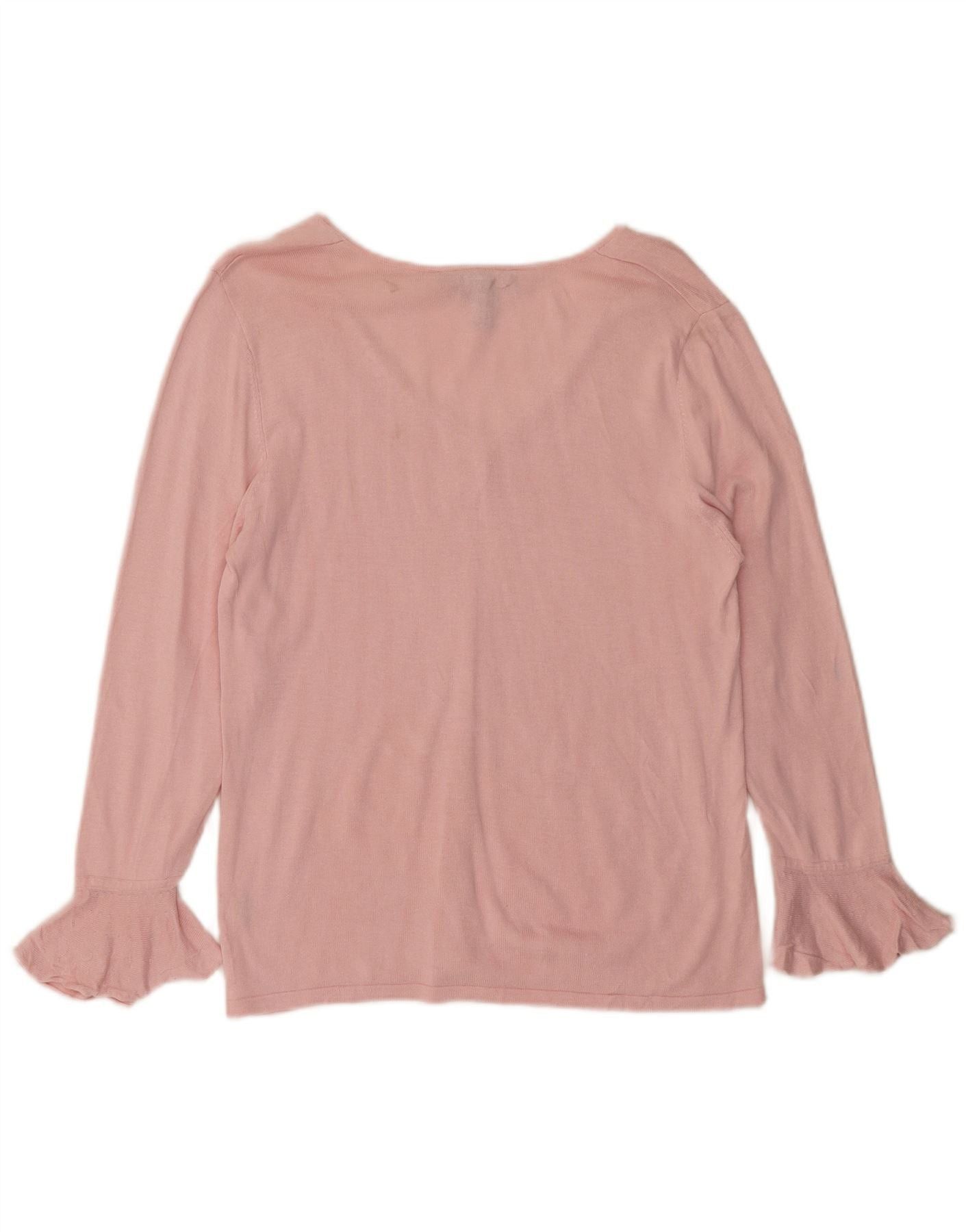Ralph Lauren Womens 3/4 Sleeve V-Neck Jumper Sweater UK 14 Large Pink Sil Size XS / US 0-2 / IT 36-38 - 2 Thumbnail