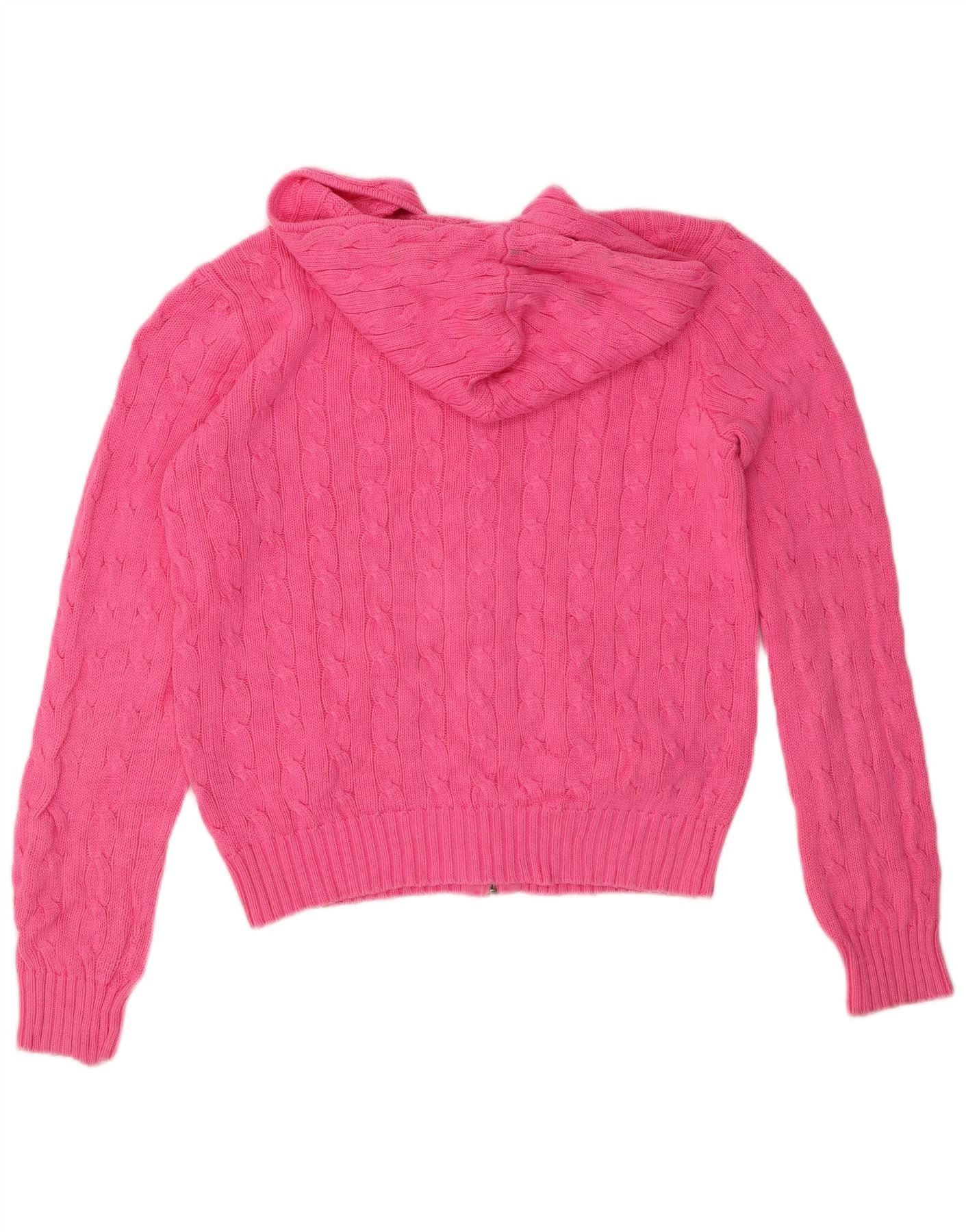 Ralph Lauren Womens Hooded Crop Cardigan Sweater UK 16 Large Pink Cotton Size M / US 6-8 / IT 42-44 - 2 Thumbnail