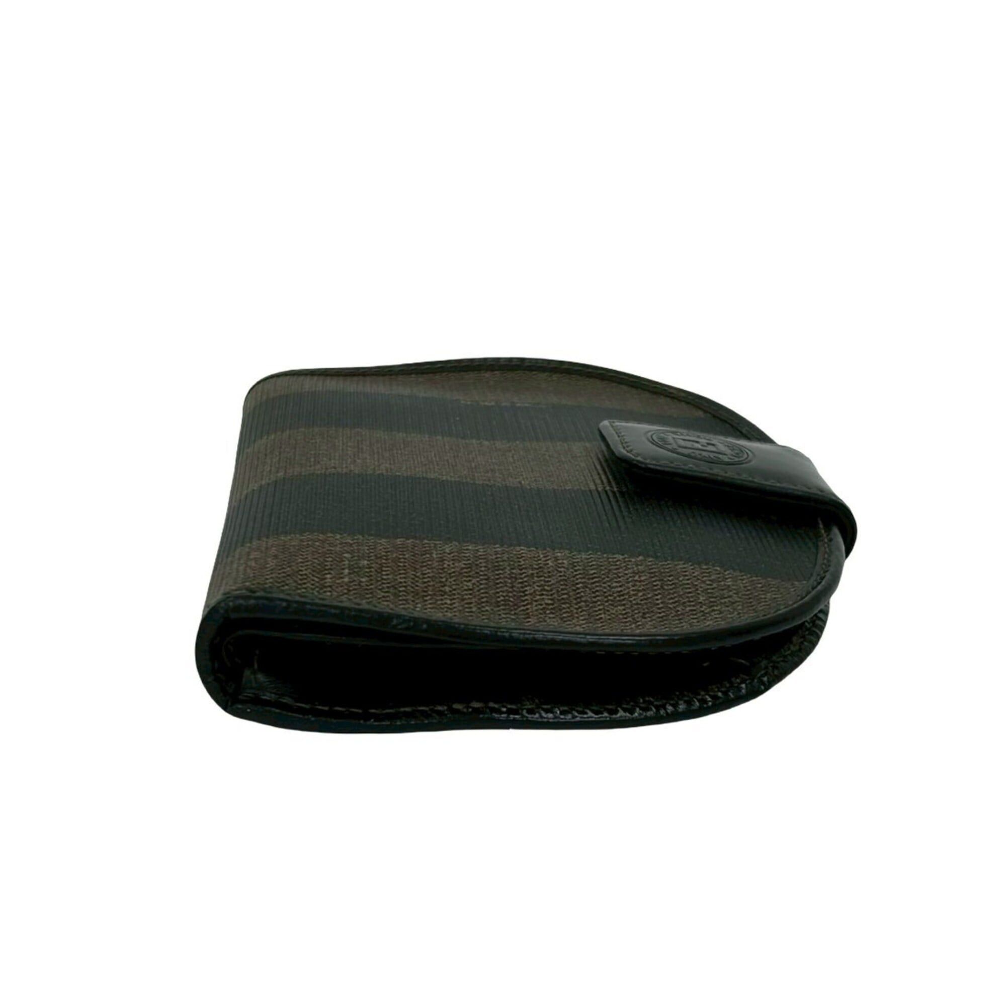 Fendi FENDI Pequin Pattern Stripe Logo Leather Bi-fold Wallet Mini Coin Purse Black Brown 78390 Size ONE SIZE - 5 Thumbnail