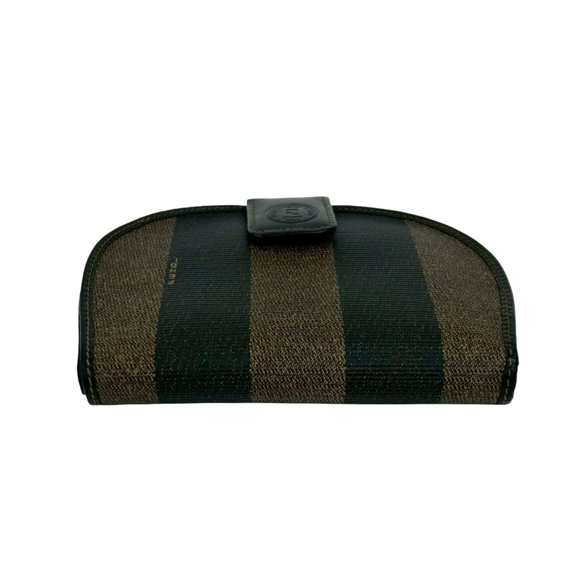Fendi FENDI Pequin Pattern Stripe Logo Leather Bi-fold Wallet Mini Coin Purse Black Brown 78390 Size ONE SIZE - 6 Thumbnail