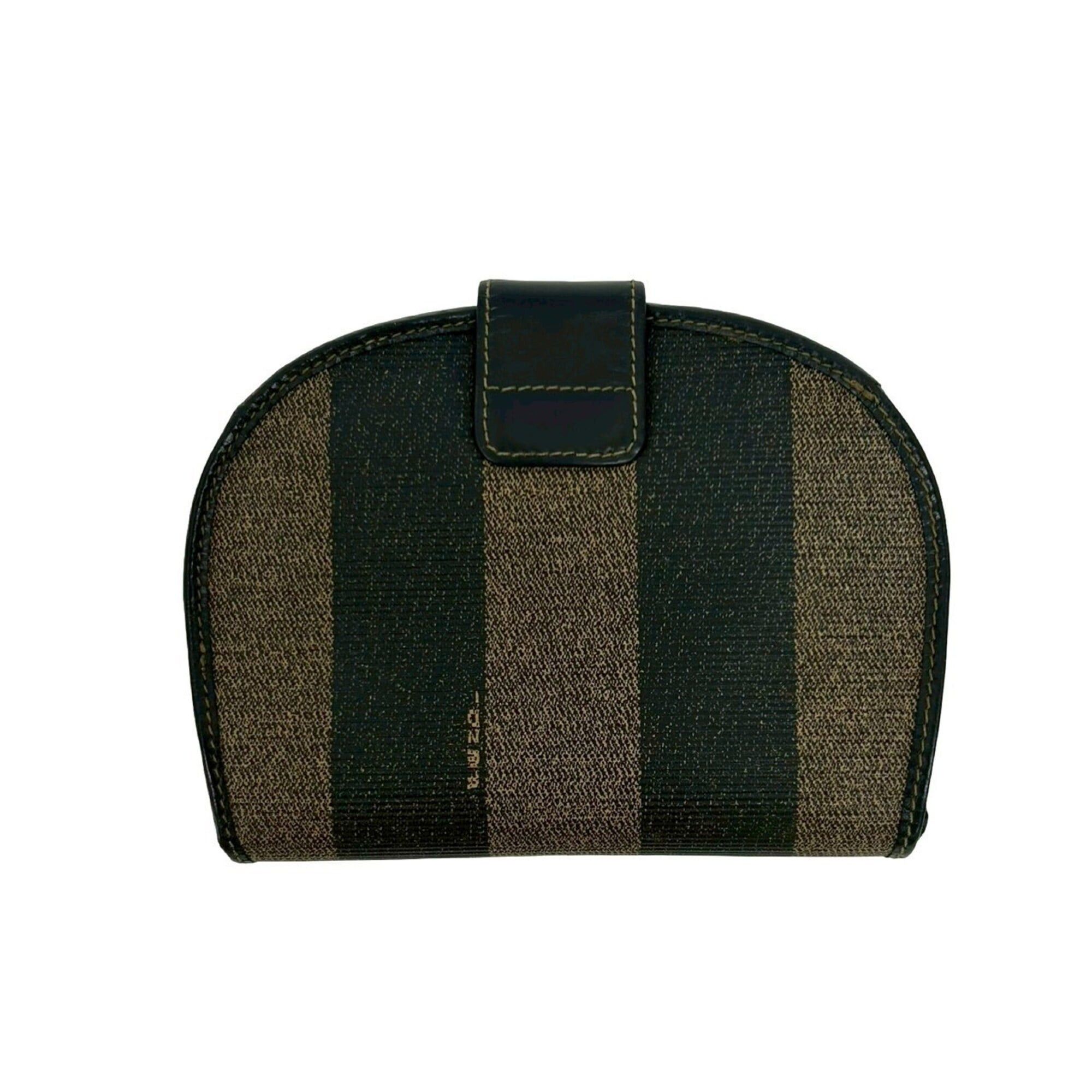 Fendi FENDI Pequin Pattern Stripe Logo Leather Bi-fold Wallet Mini Coin Purse Black Brown 78390 Size ONE SIZE - 2 Thumbnail
