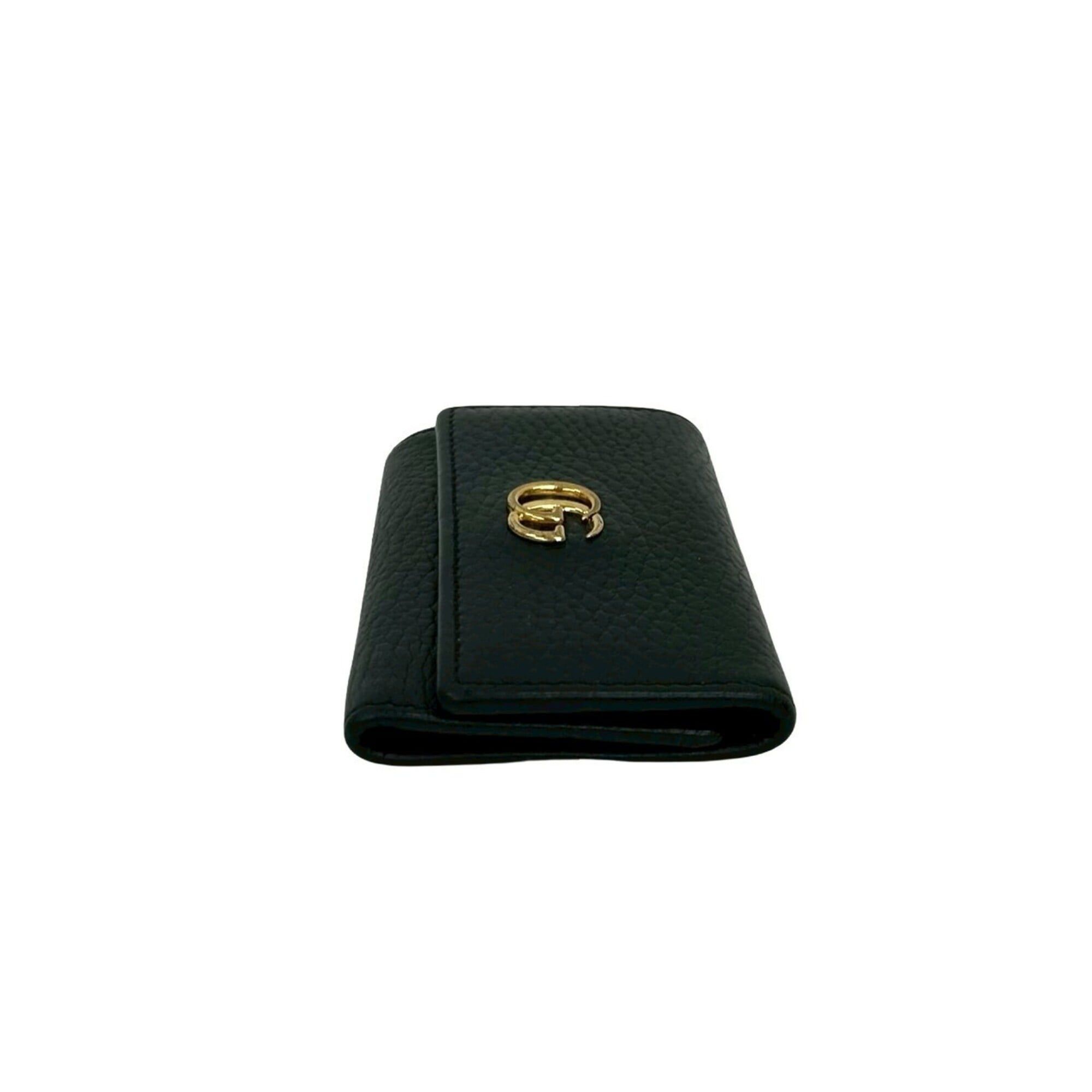 Gucci GUCCI GG Marmont Logo Leather Tri-fold Key Case with Ring, Black, 42623 Size ONE SIZE - 5 Thumbnail