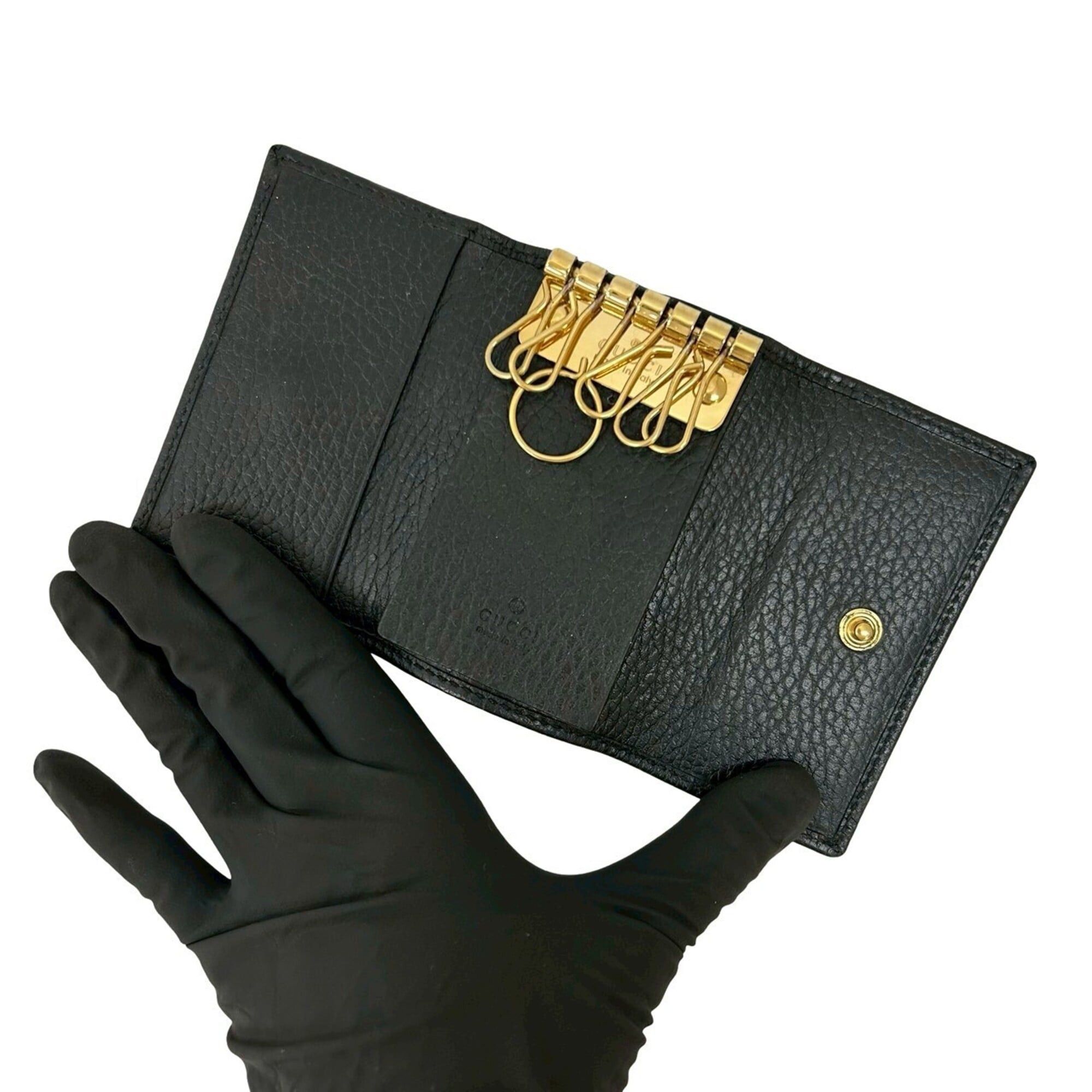 Gucci GUCCI GG Marmont Logo Leather Tri-fold Key Case with Ring, Black, 42623 Size ONE SIZE - 7 Thumbnail