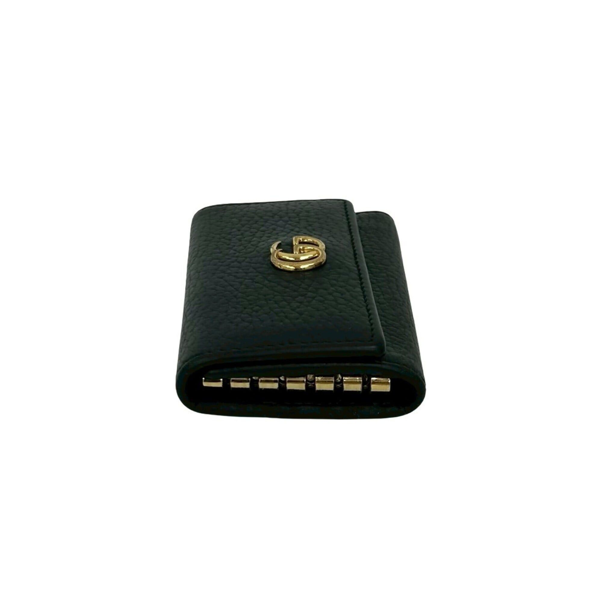 Gucci GUCCI GG Marmont Logo Leather Tri-fold Key Case with Ring, Black, 42623 Size ONE SIZE - 4 Thumbnail