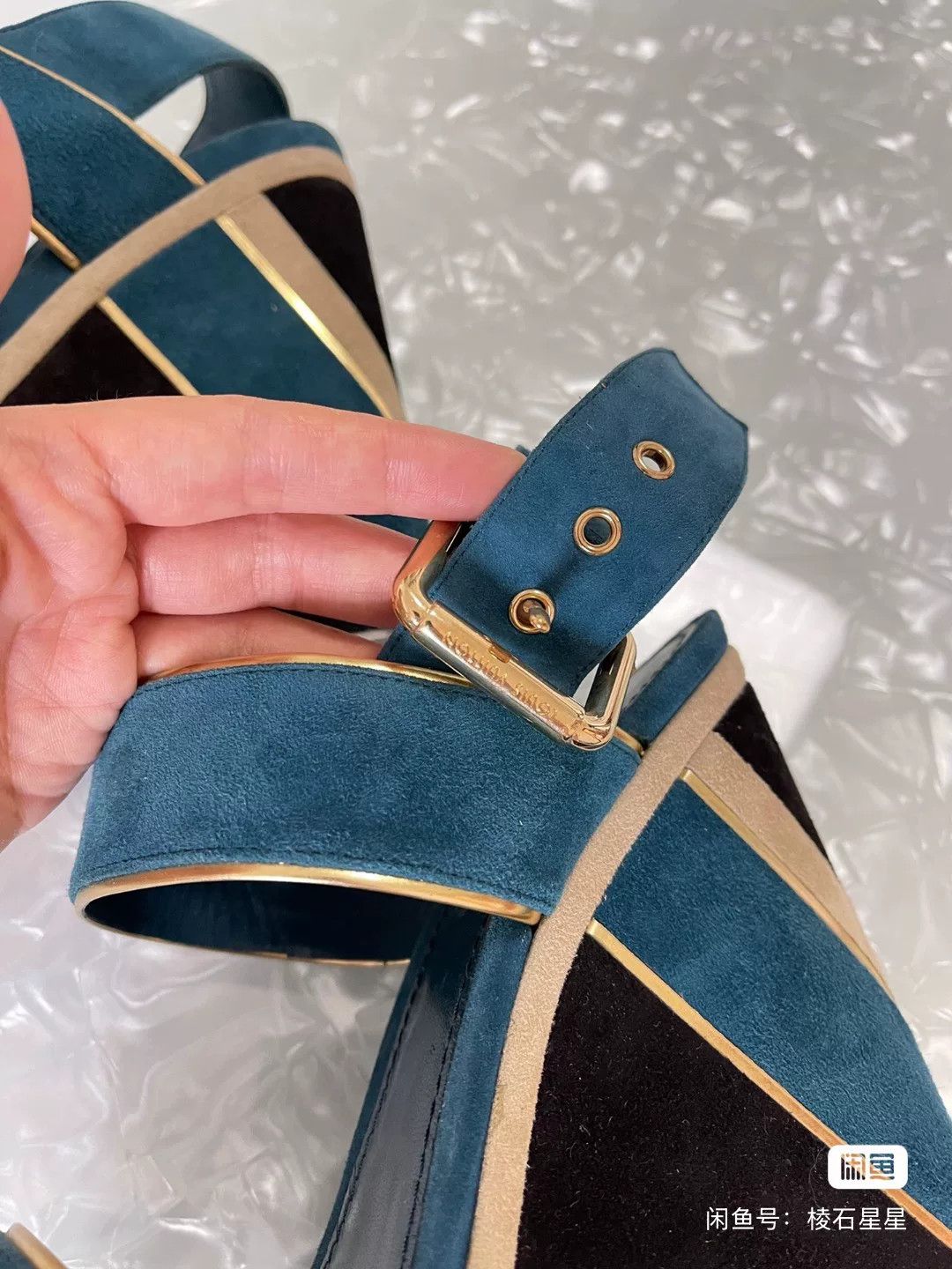 Louis Vuitton LV Peacock Blue Wedge Sandals Size 37 Size US 6 / IT 36 - 3 Thumbnail