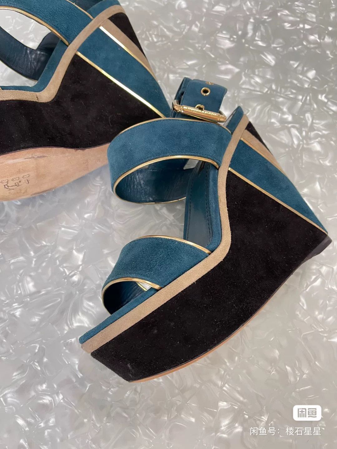 Louis Vuitton LV Peacock Blue Wedge Sandals Size 37 Size US 6 / IT 36 - 5 Thumbnail