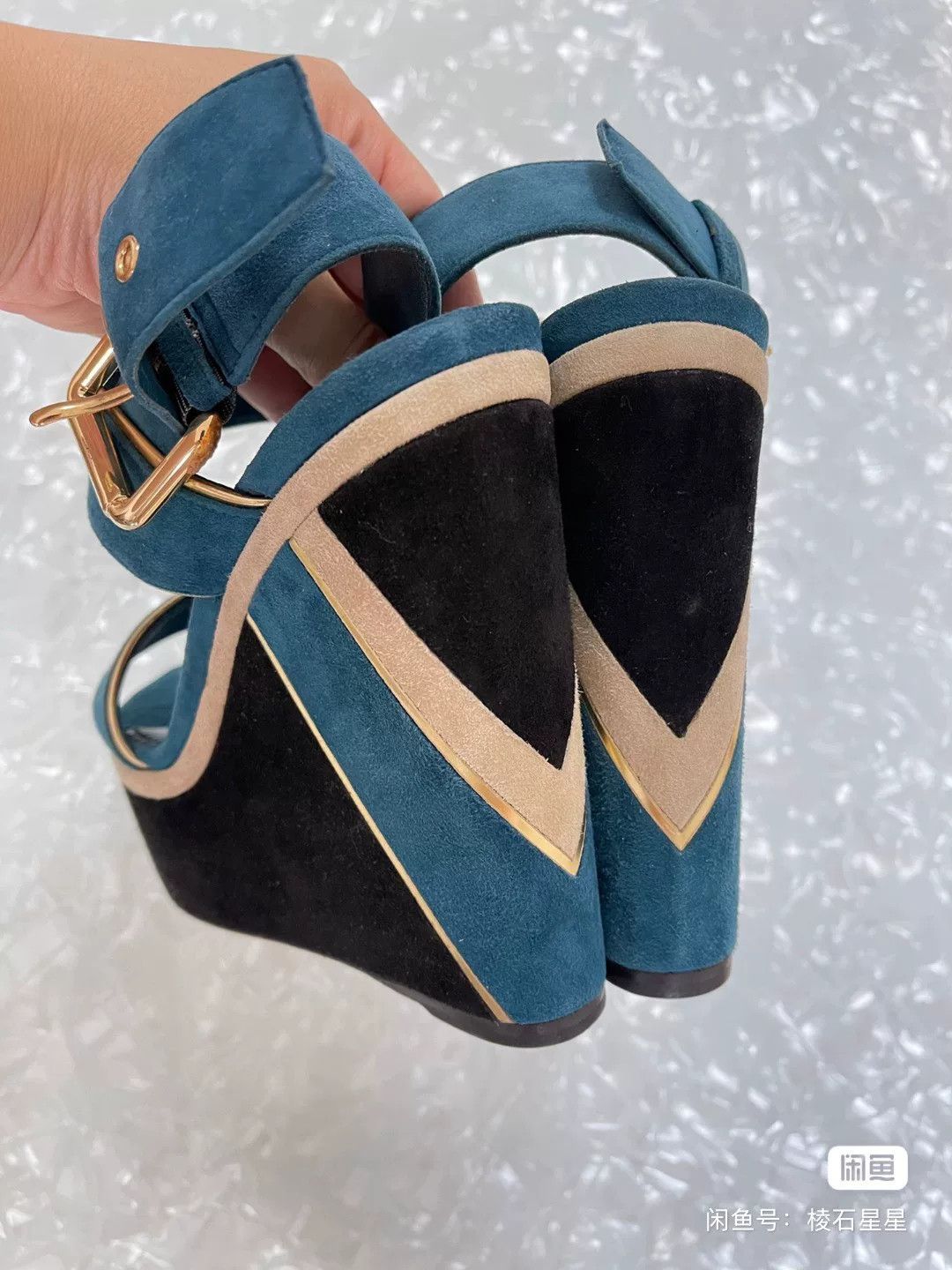Louis Vuitton LV Peacock Blue Wedge Sandals Size 37 Size US 6 / IT 36 - 2 Thumbnail