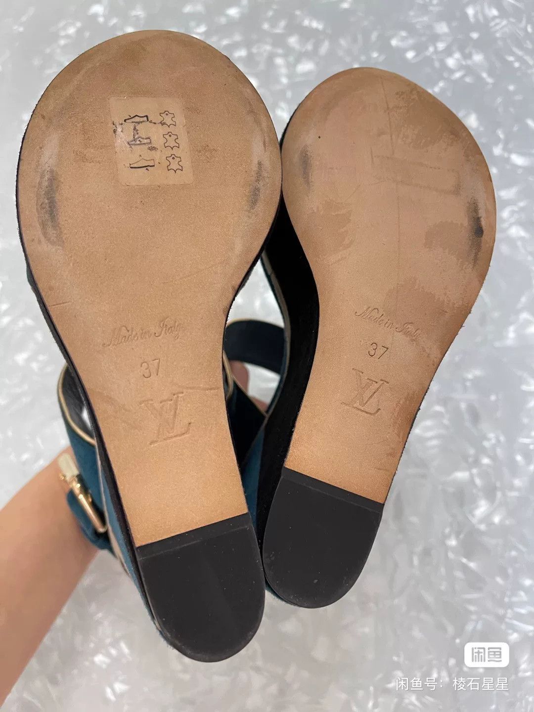 Louis Vuitton LV Peacock Blue Wedge Sandals Size 37 Size US 6 / IT 36 - 4 Thumbnail