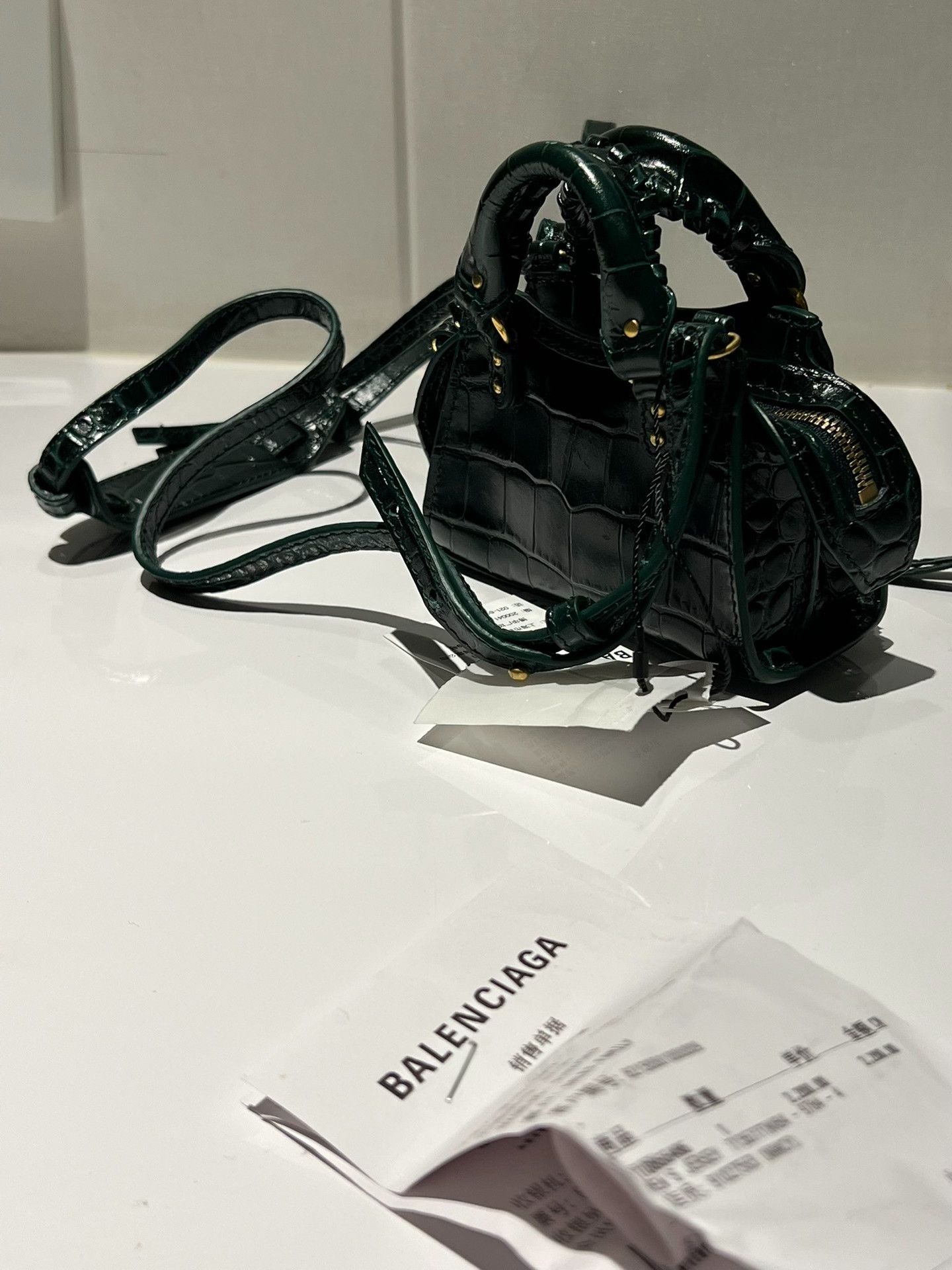 Balenciaga Balenciaga Neo Classic Croc Embossed Nano Green Size ONE SIZE - 8 Thumbnail