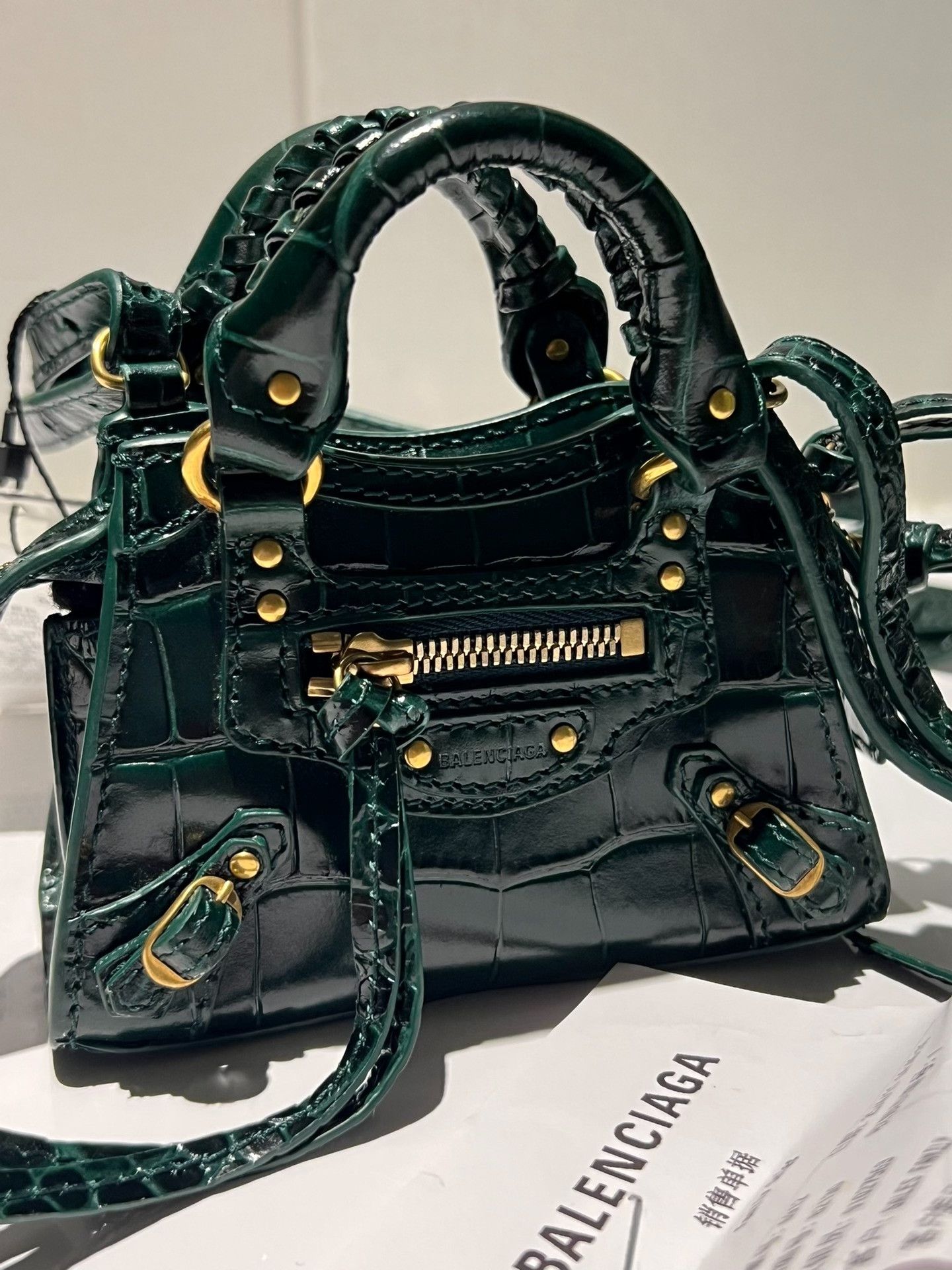 Balenciaga Balenciaga Neo Classic Croc Embossed Nano Green Size ONE SIZE - 4 Thumbnail
