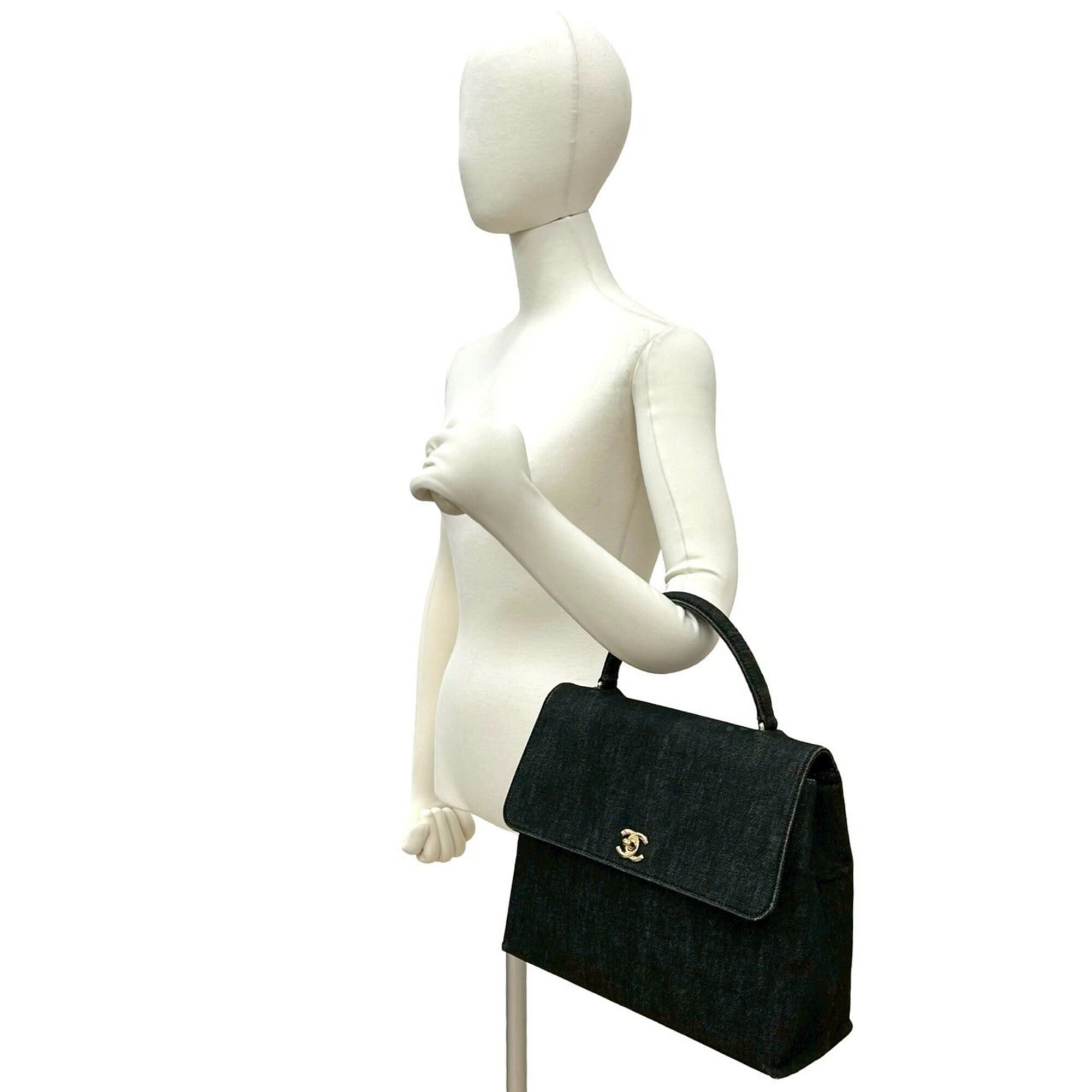 Chanel CHANEL Coco Mark Cotton Denim Leather Genuine Handbag Tote Bag Black 25465 Size ONE SIZE - 2 Thumbnail