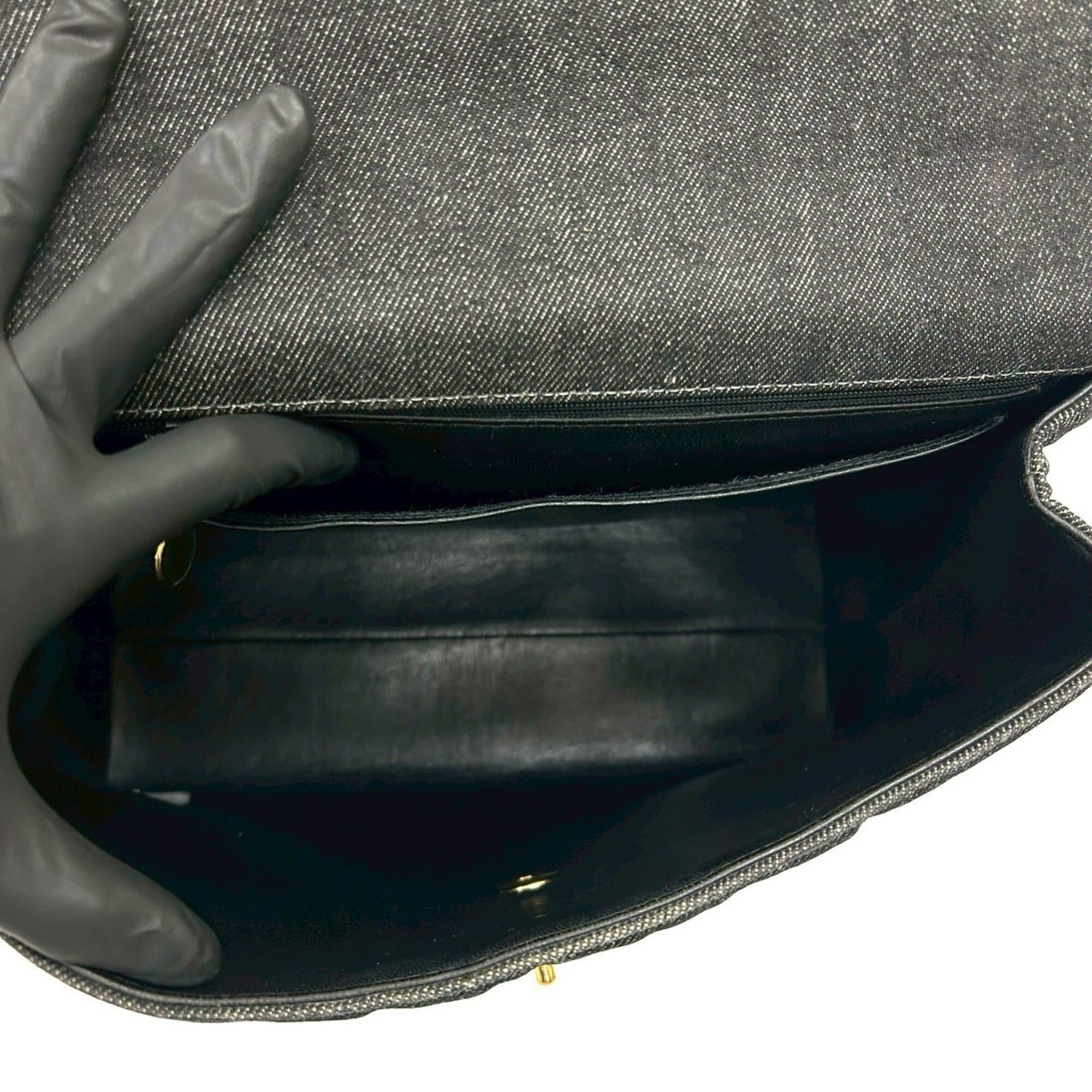 Chanel CHANEL Coco Mark Cotton Denim Leather Genuine Handbag Tote Bag Black 25465 Size ONE SIZE - 9 Thumbnail