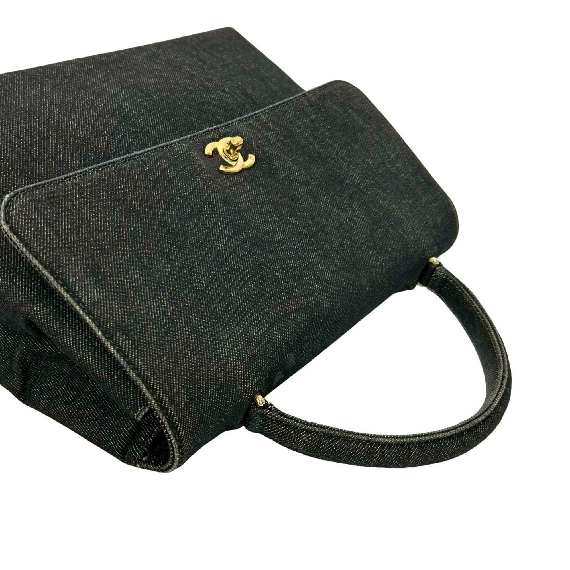Chanel CHANEL Coco Mark Cotton Denim Leather Genuine Handbag Tote Bag Black 25465 Size ONE SIZE - 4 Thumbnail