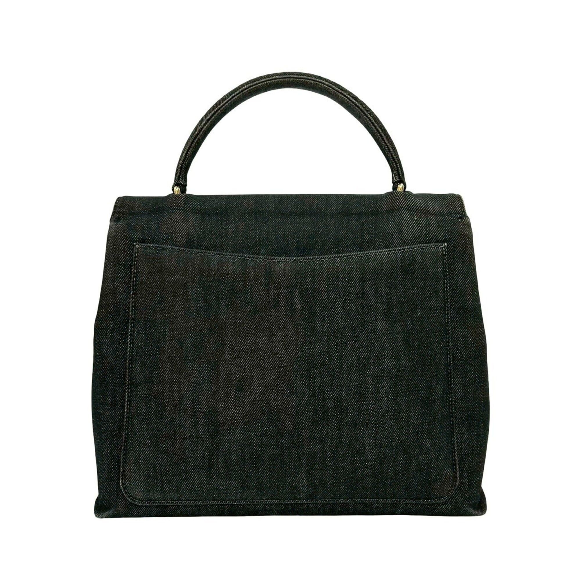 Chanel CHANEL Coco Mark Cotton Denim Leather Genuine Handbag Tote Bag Black 25465 Size ONE SIZE - 3 Thumbnail