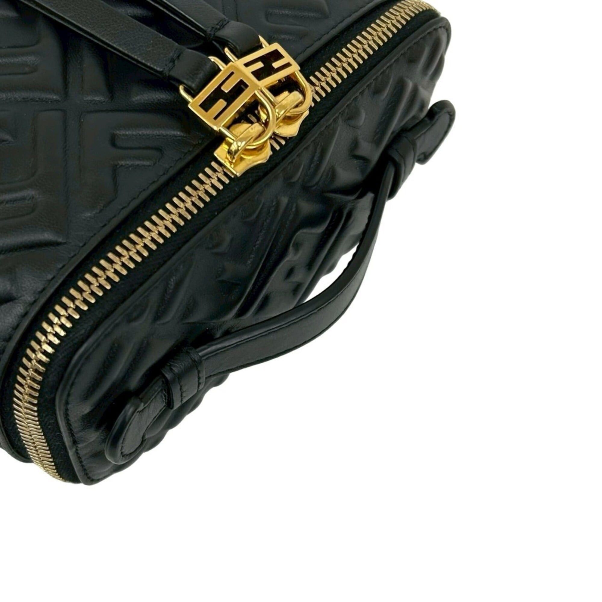 Fendi FENDI FF Logo Embossed Leather 2-Way Handbag Vanity Bag Chain Shoulder Black 20189 Size ONE SIZE - 4 Thumbnail