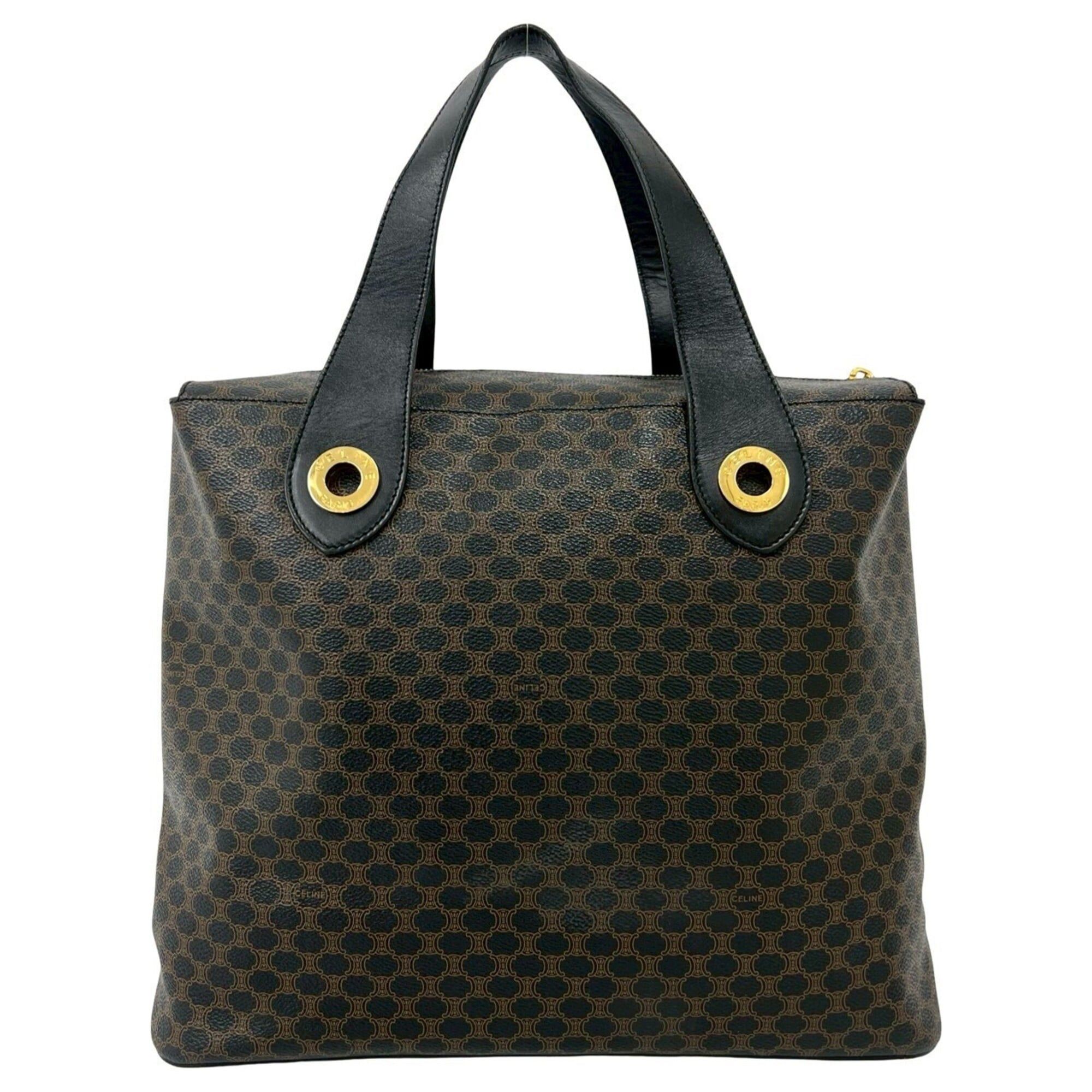 Celine CELINE Vintage Macadam Blazon Triomphe Pattern Leather Tote Bag Handbag Black Brown 44379 Size ONE SIZE - 3 Thumbnail