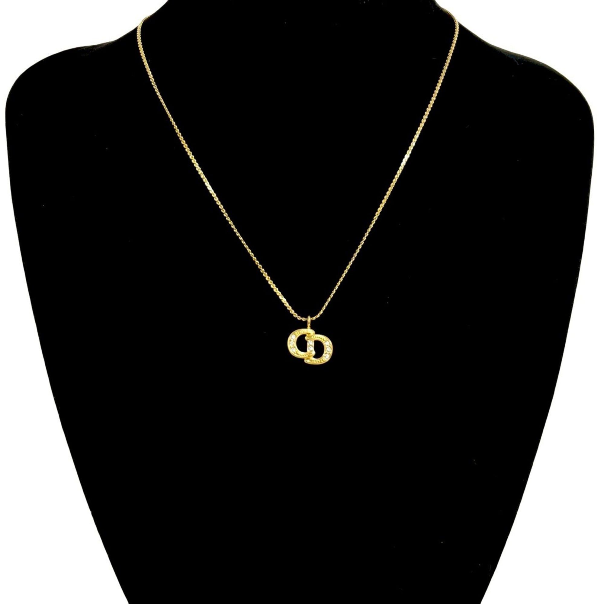 Dior Christian Dior Dior CD Logo Motif GP Rhinestone Necklace Pendant Accessory Gold 39535 Size ONE SIZE - 2 Thumbnail