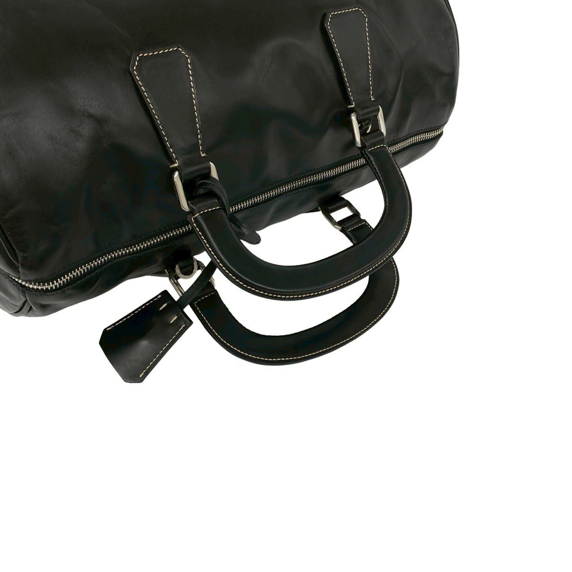 Prada Prada logo hardware stitched leather 2-way shoulder bag Boston handbag black 50245 Size ONE SIZE - 4 Thumbnail